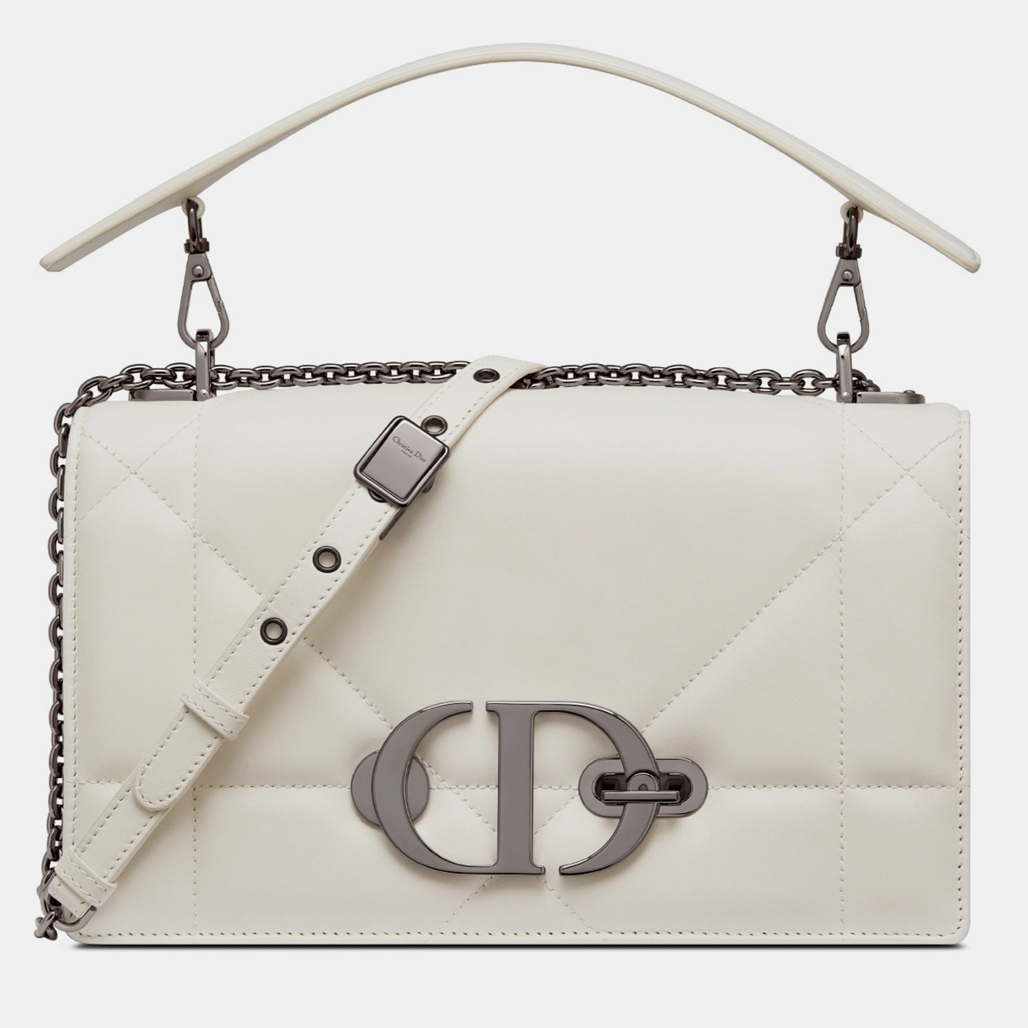 Pre-owned Dior Christian  White Lambskin 30 Montaigne Chain Bag With Handle