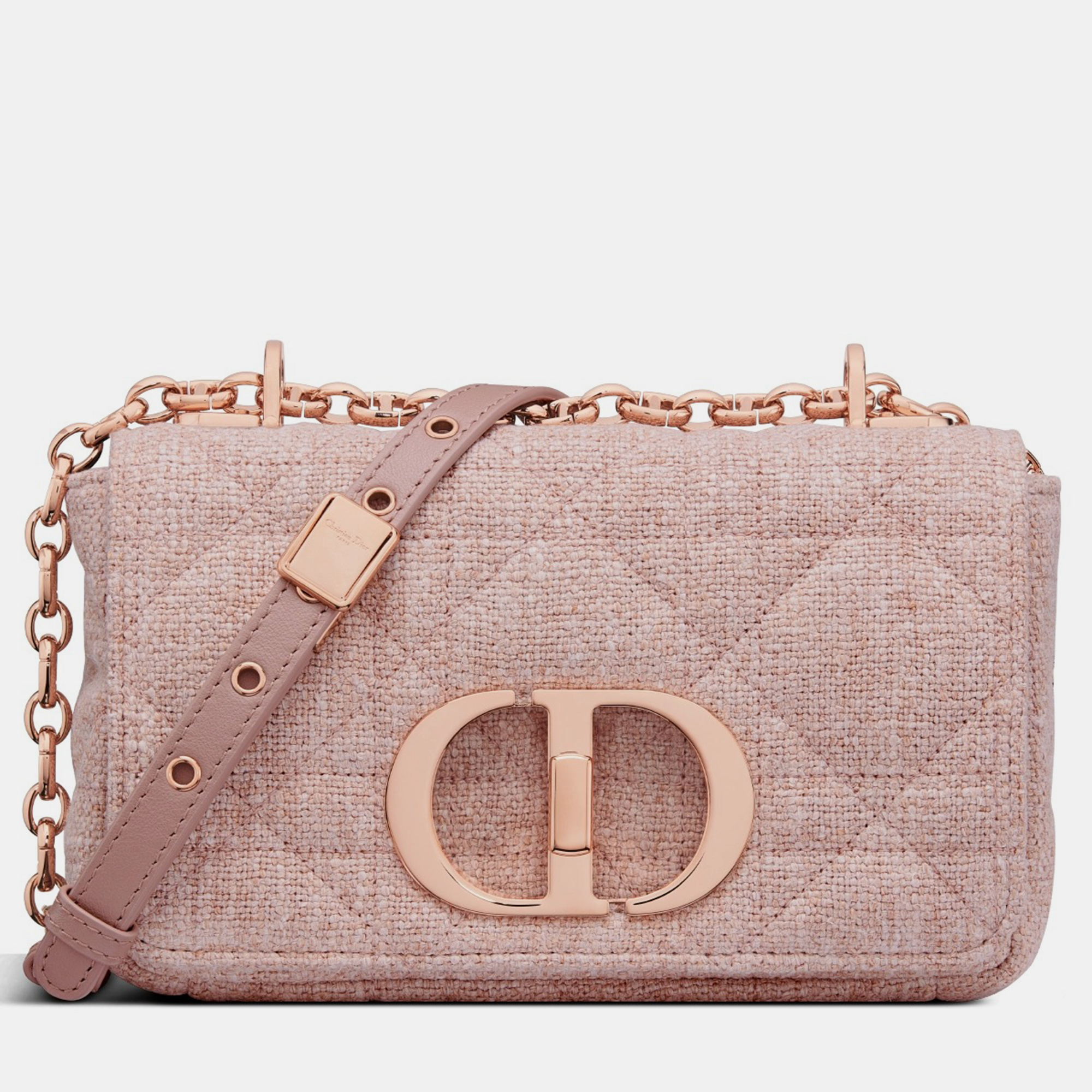 Pre-owned Dior Christian  Rose Linen Small  Caro Bag In Pink
