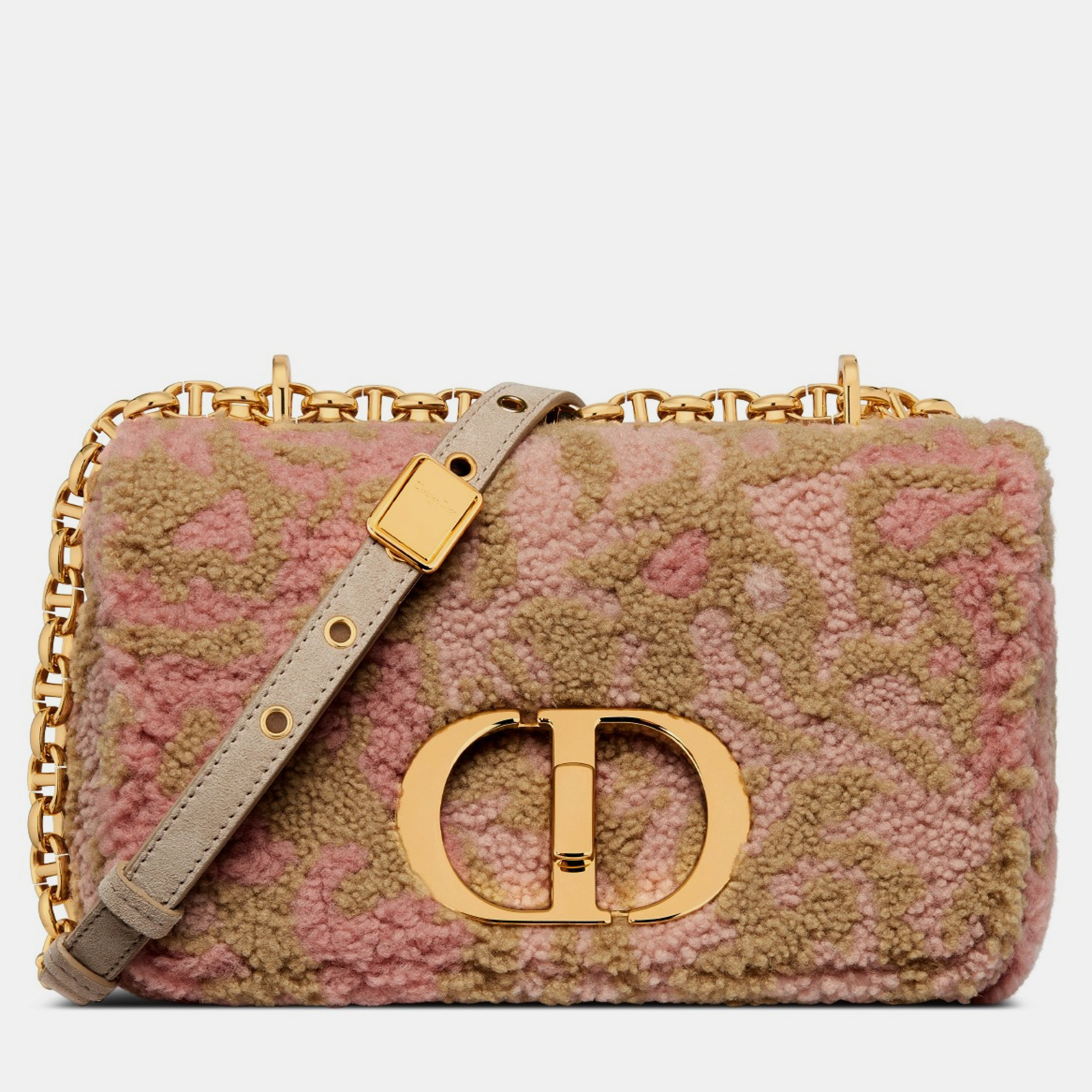 Pre-owned Dior Christian  Pink Brocart Shearling Small  Caro Bag
