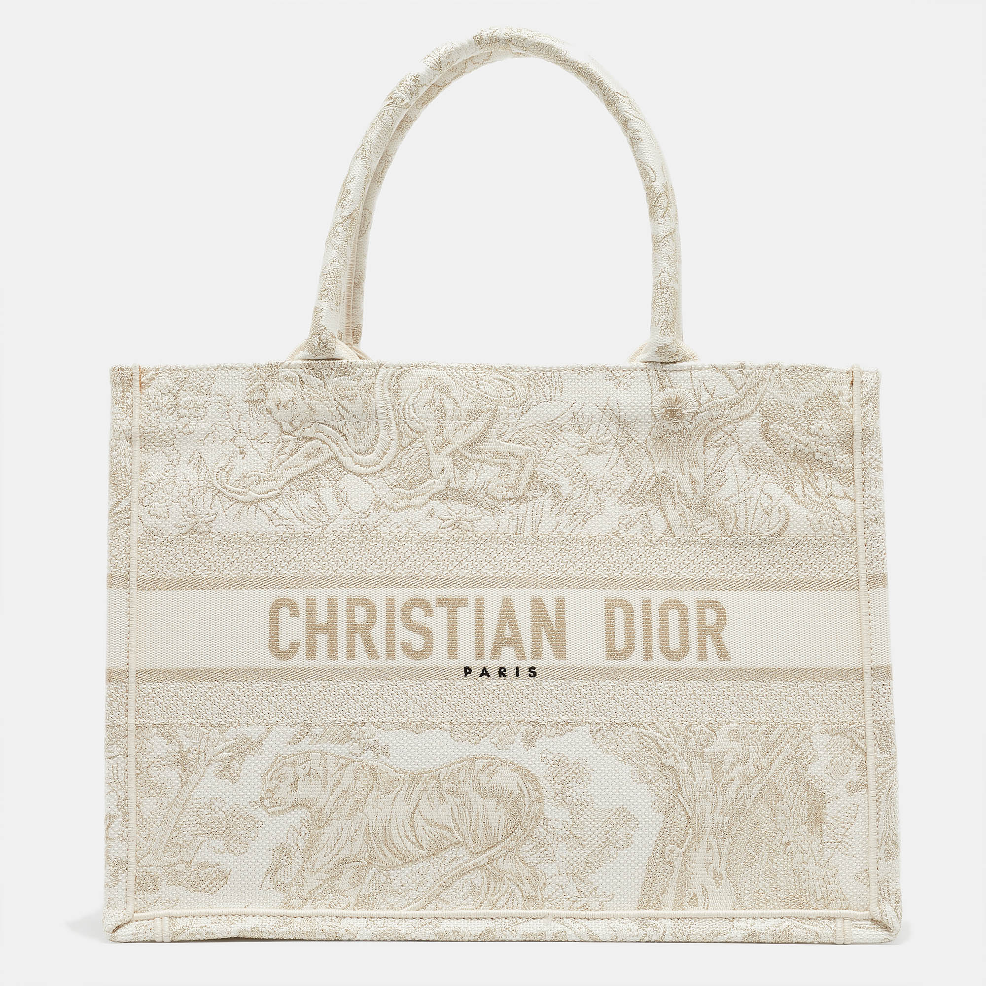 

Dior Gold/White Toile De Jouy Embroidered Canvas  Book Tote