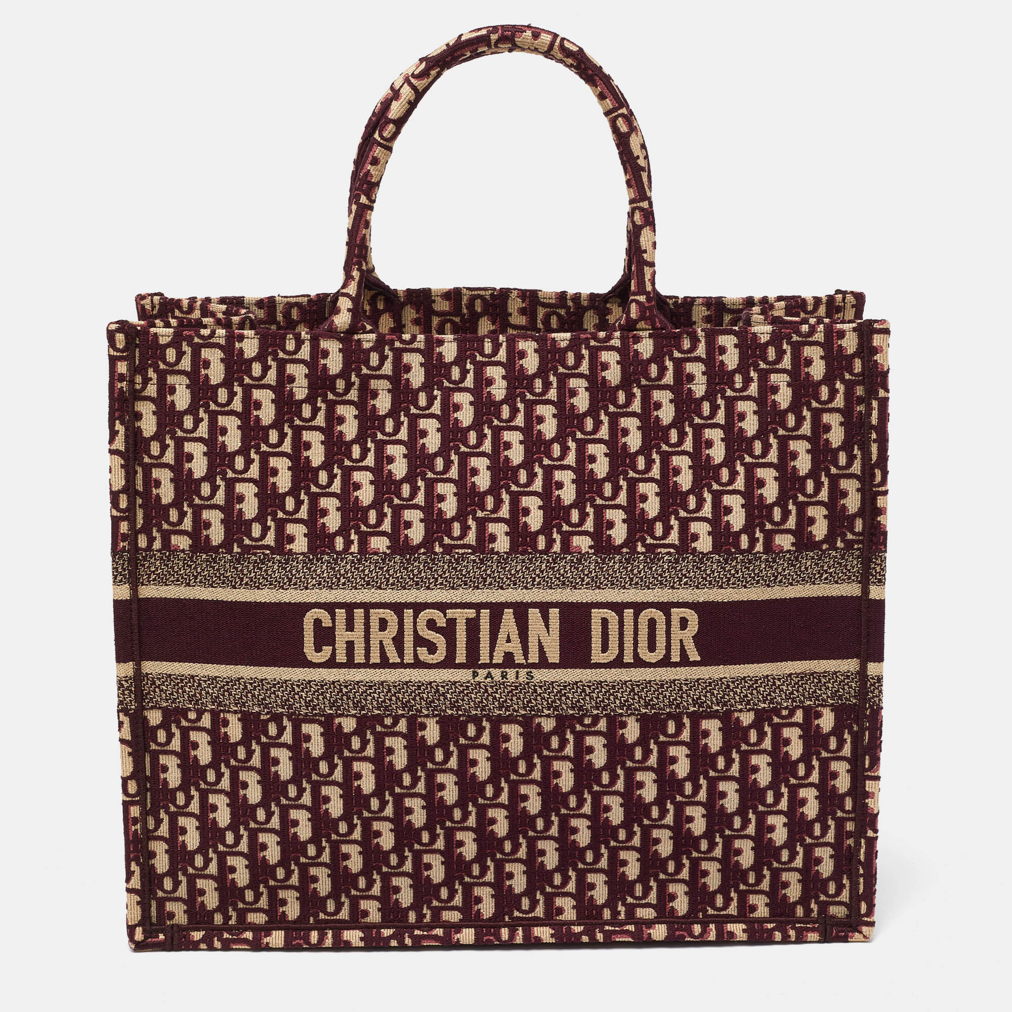 

Dior Burgundy Oblique Embroidered Canvas Large Book Tote