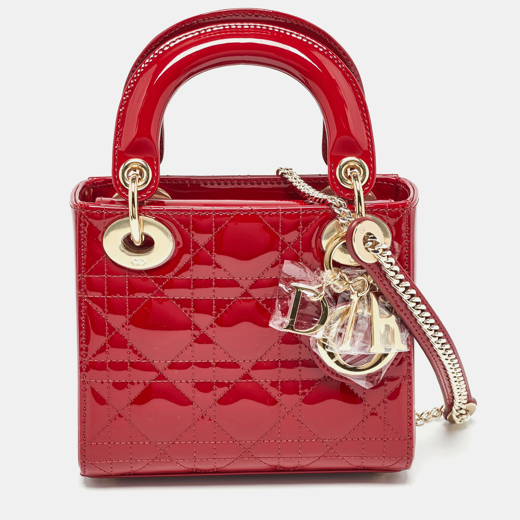 

Dior Red Cannage Patent Leather Mini Lady Dior Tote