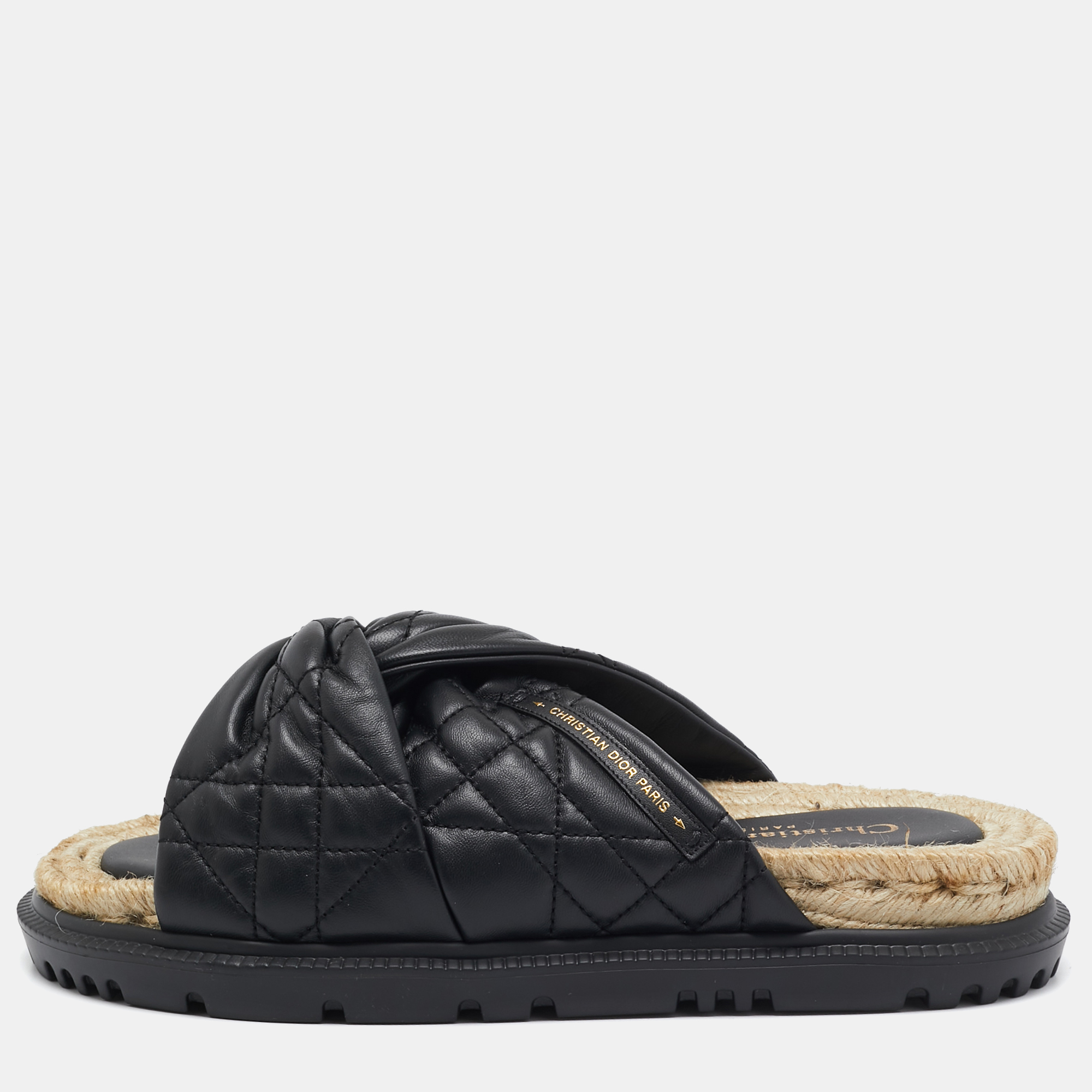 

Dior Black Leather D-twist Flat Slides Size