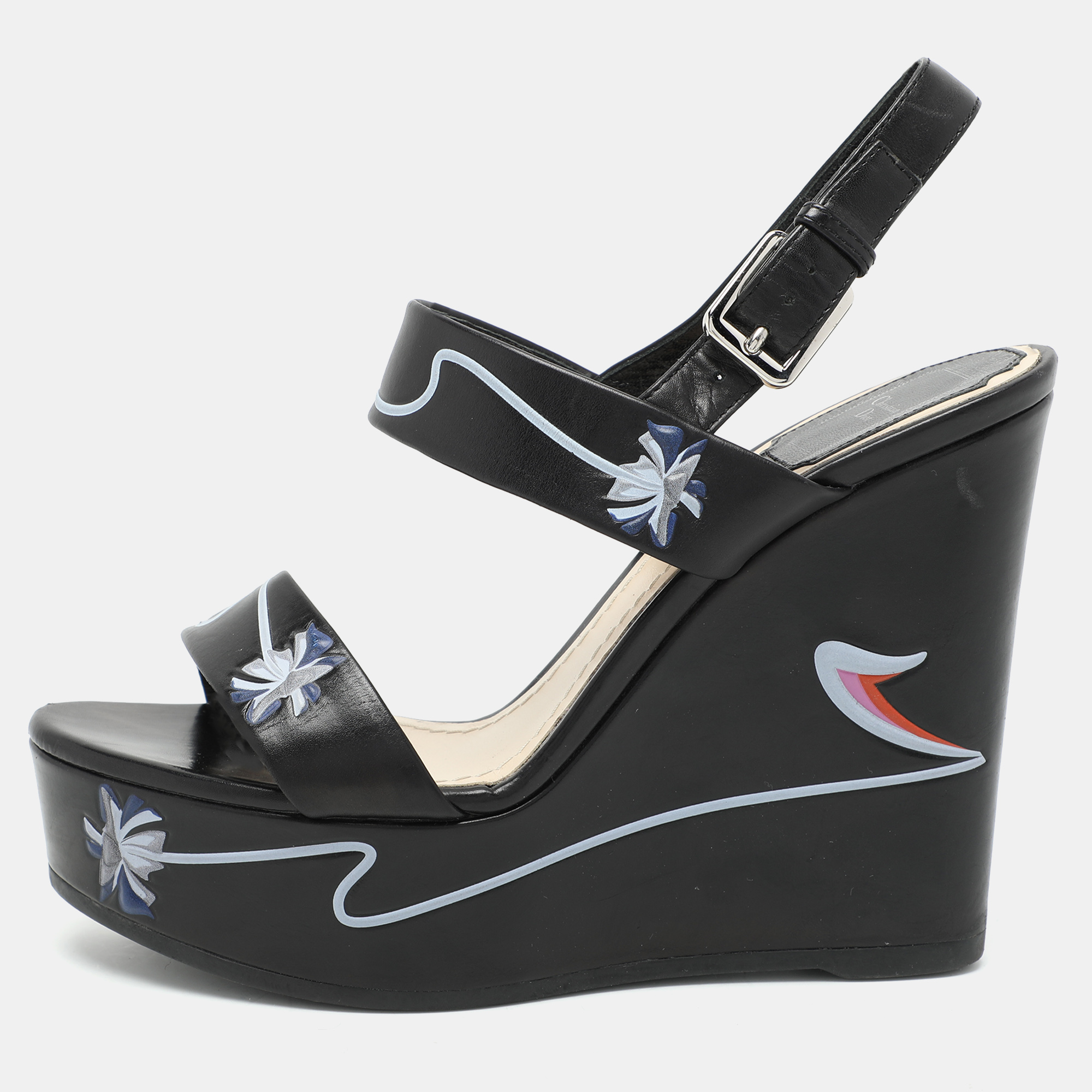 

Dior Black Printed Leather Wedge Platform Sandals Size