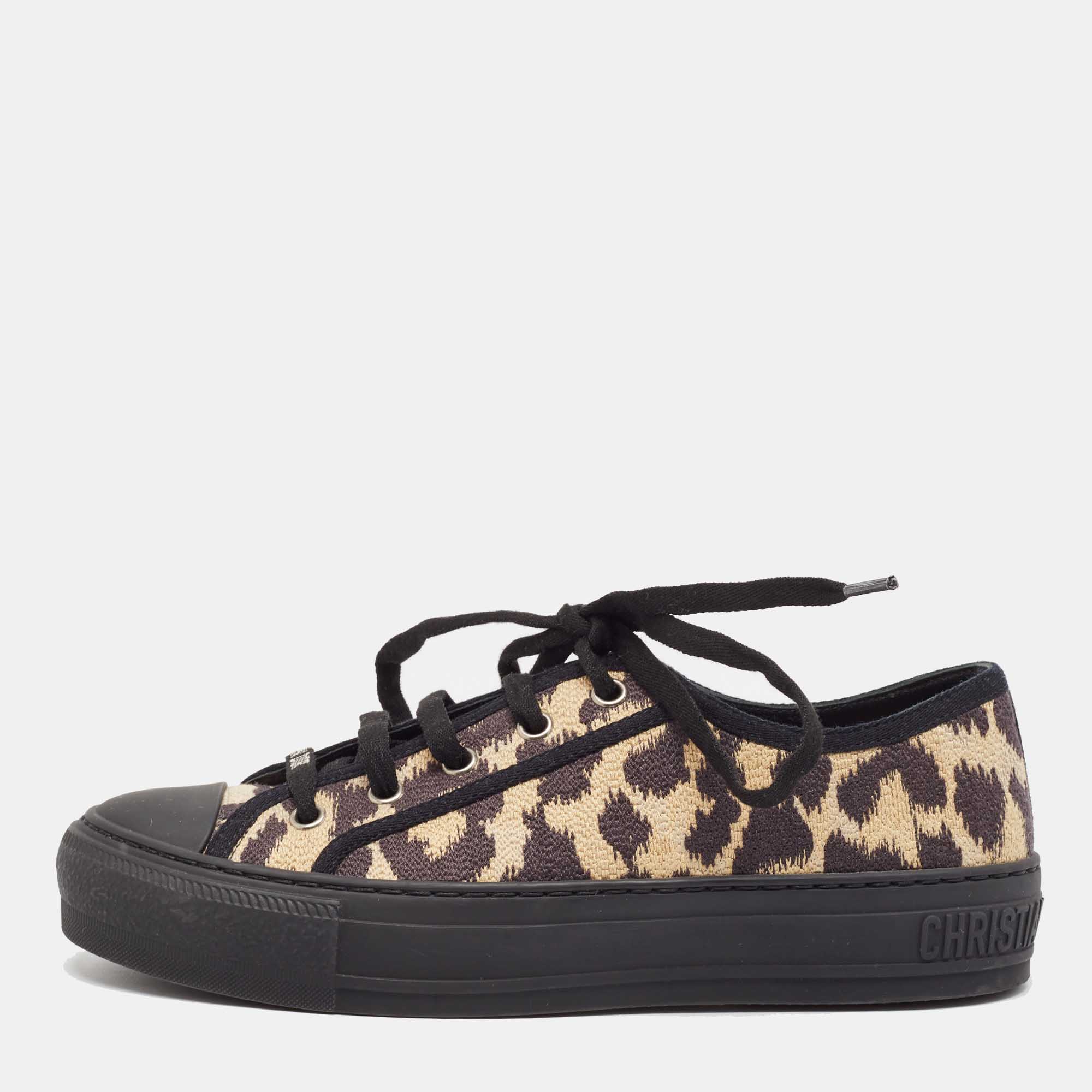 

Dior Black/Beige Leopard Print Canvas Walk'n'Dior Sneakers Size