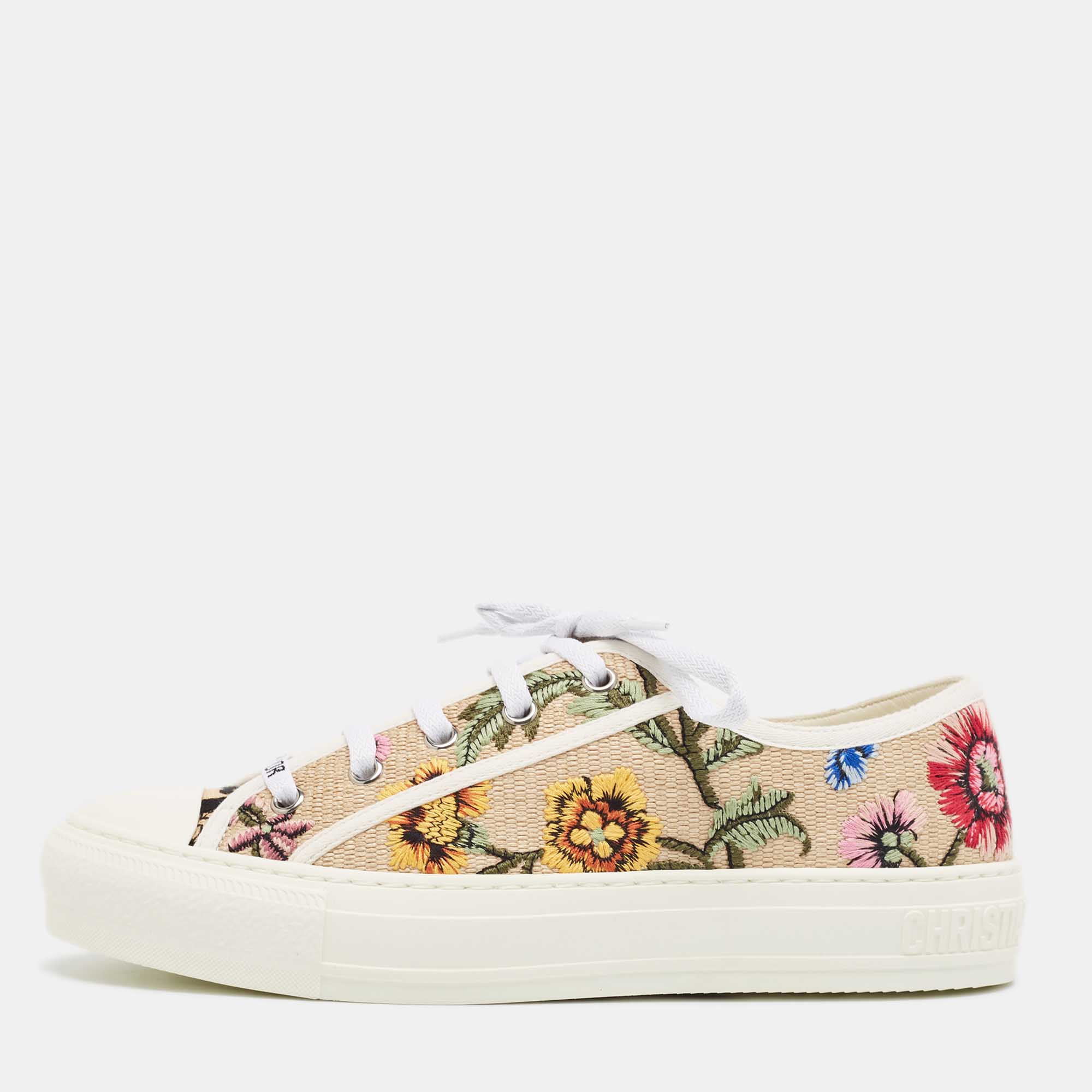 

Dior Multicolor Embroidered Straw Walk'n'Dior Sneakers Size