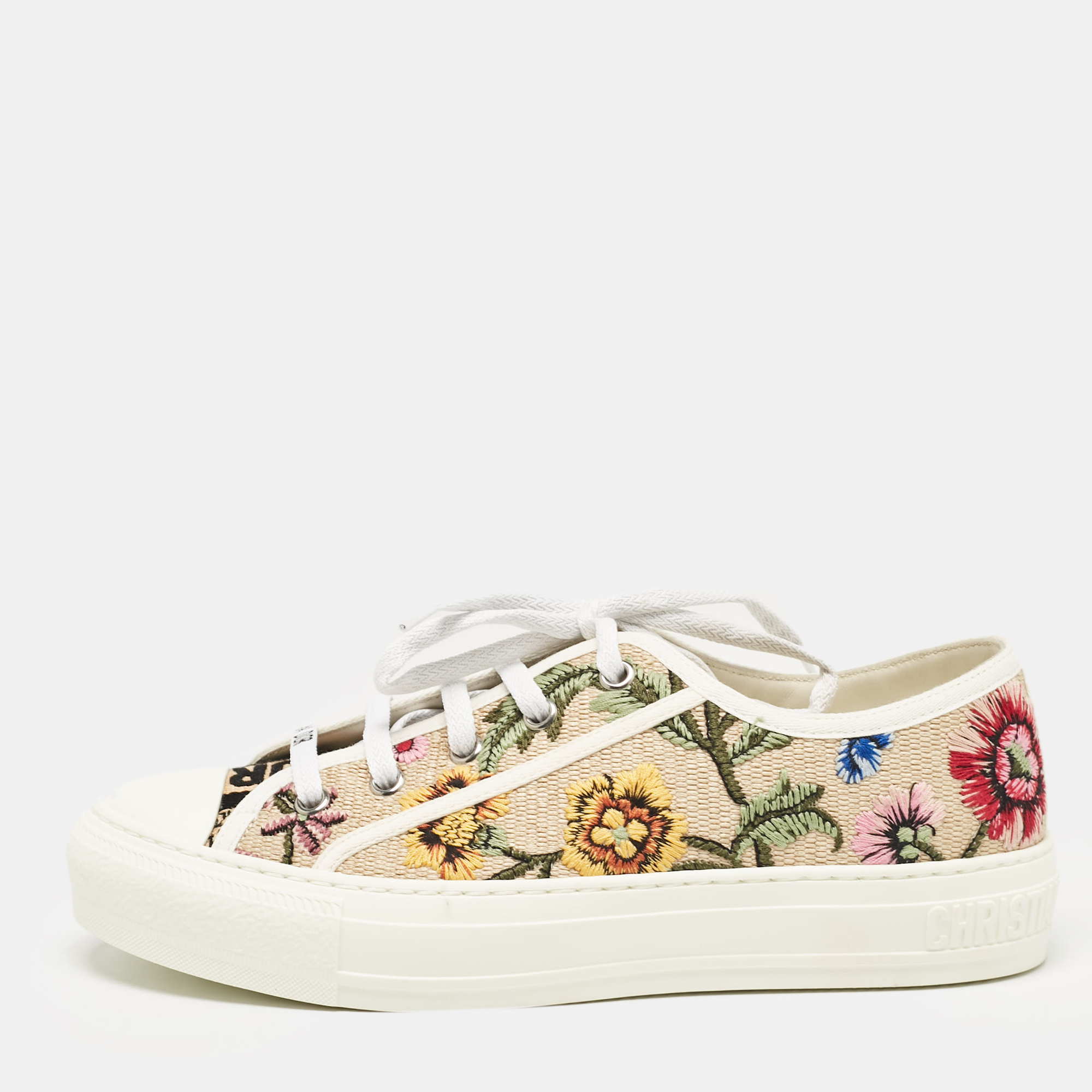 

Dior Beige Canvas and Raffia Flower Embroidered Walk'n'Dior Sneakers Size