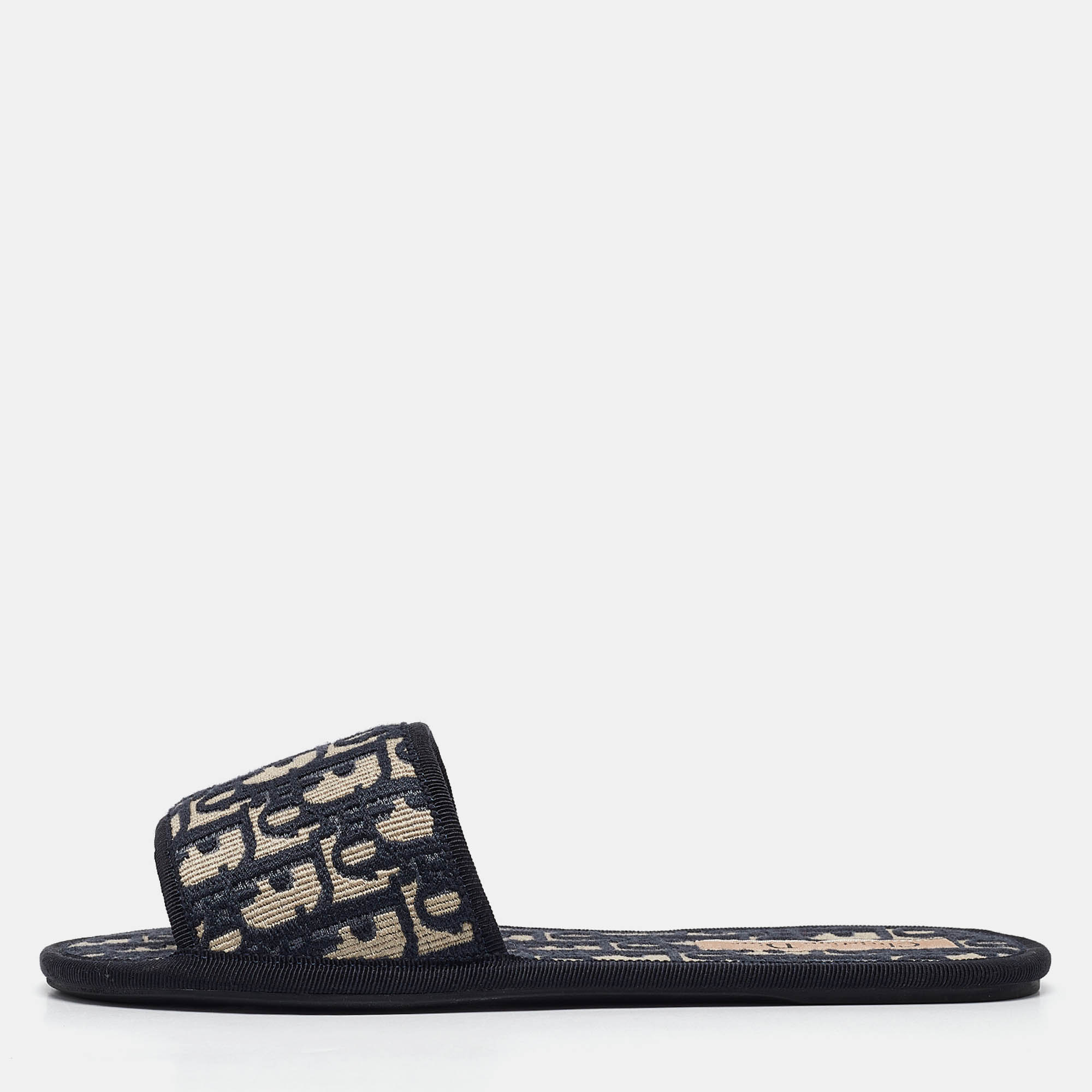 

Dior Navy Blue/Cream Jacquard Flat Slides Size