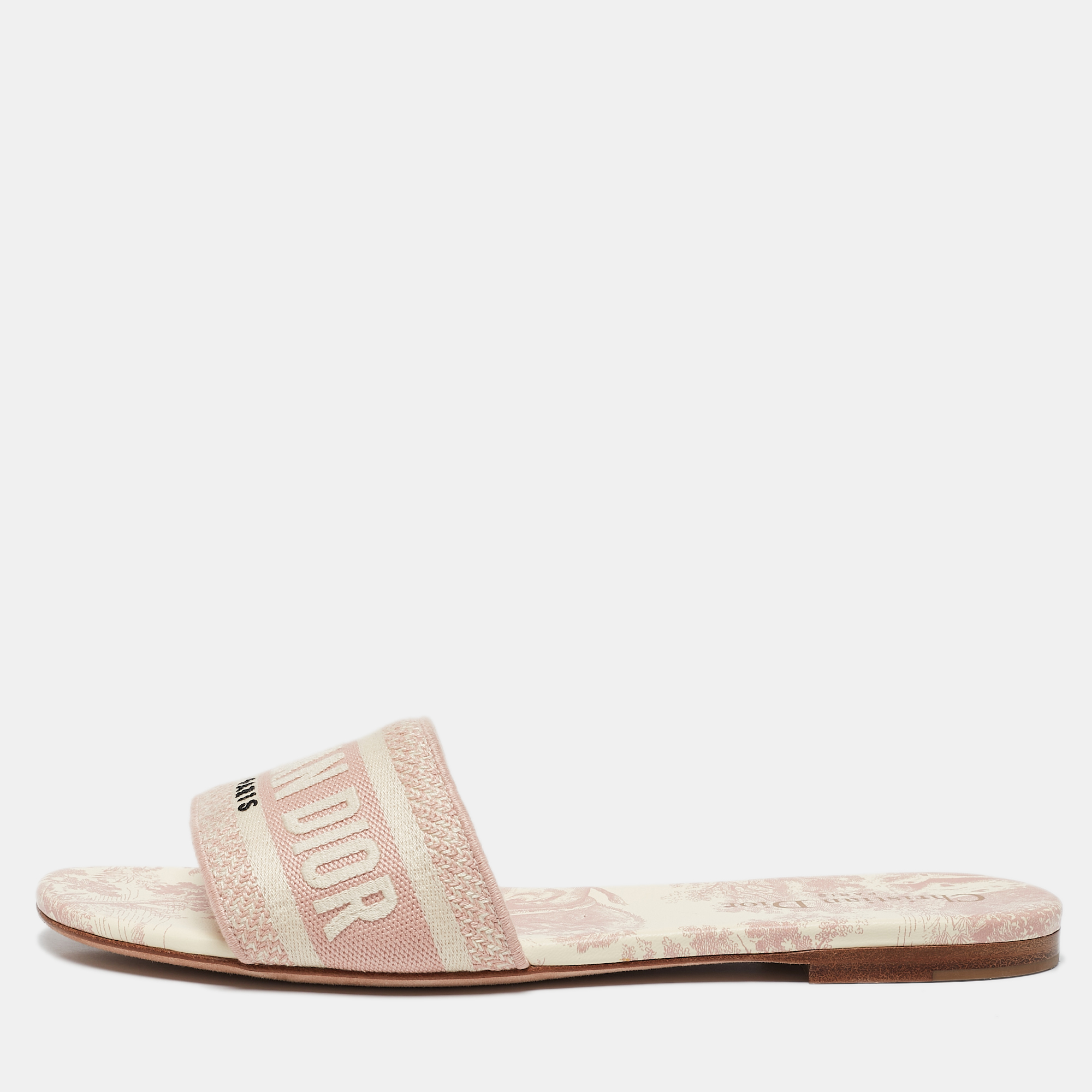 

Dior Pink/Cream Fabric Dway Flat Slides Size