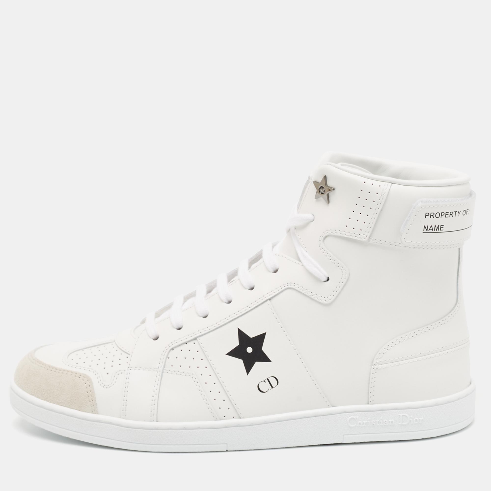 

Dior White Leather and Suede DiorStar High Top Sneakers Size 39.5