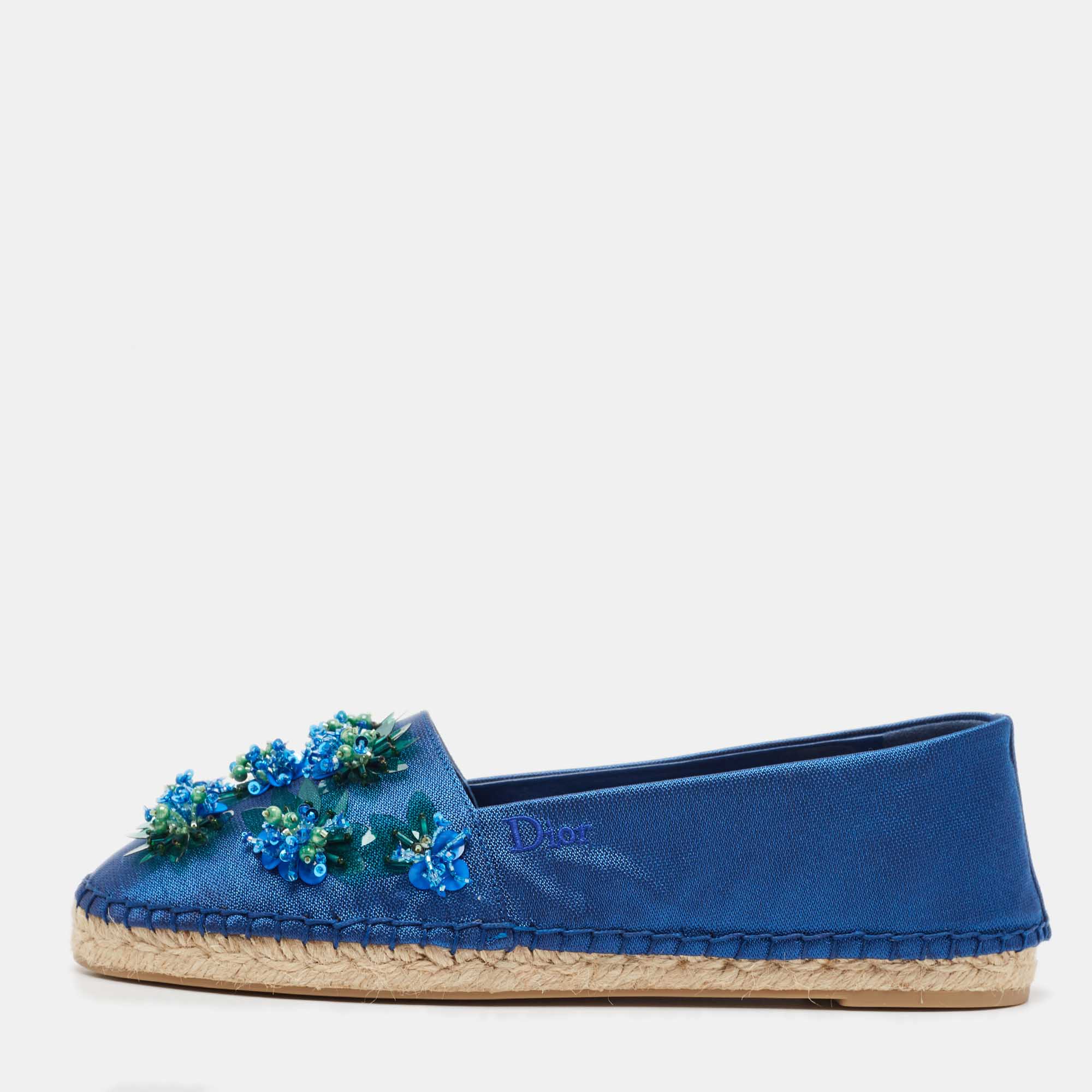 

Dior Blue Canvas Embellished Espadrille Flats Size