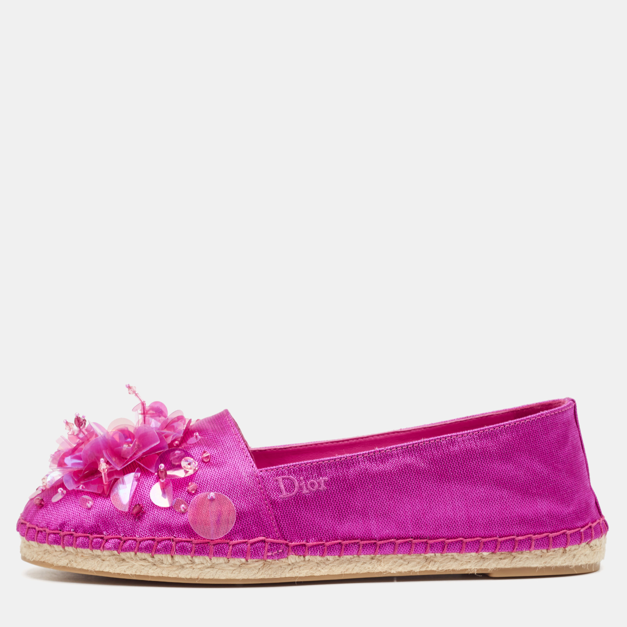 

Dior Pink Canvas Embellished Espadrille Flats Size