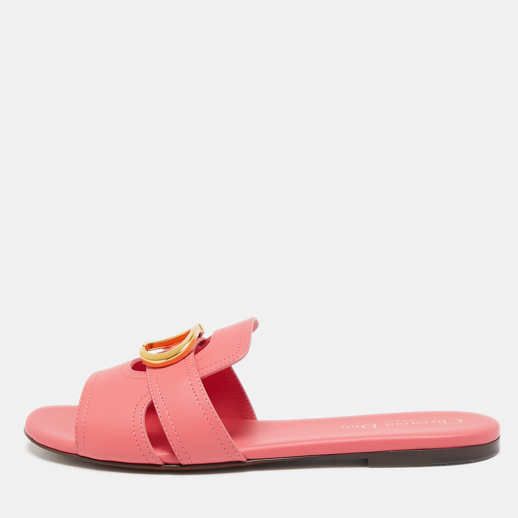 

Dior Pink Leather 30 Montaigne Flat Slides Size