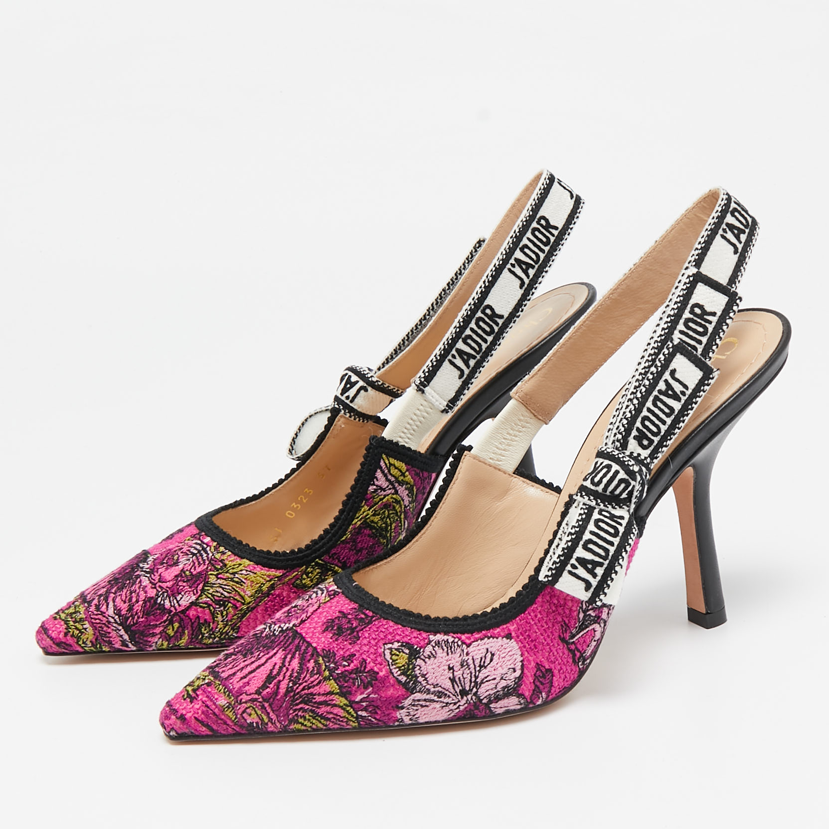 Dior Multicolor Embroidered Canvas J`Adior Slingback Pumps Size 37 
