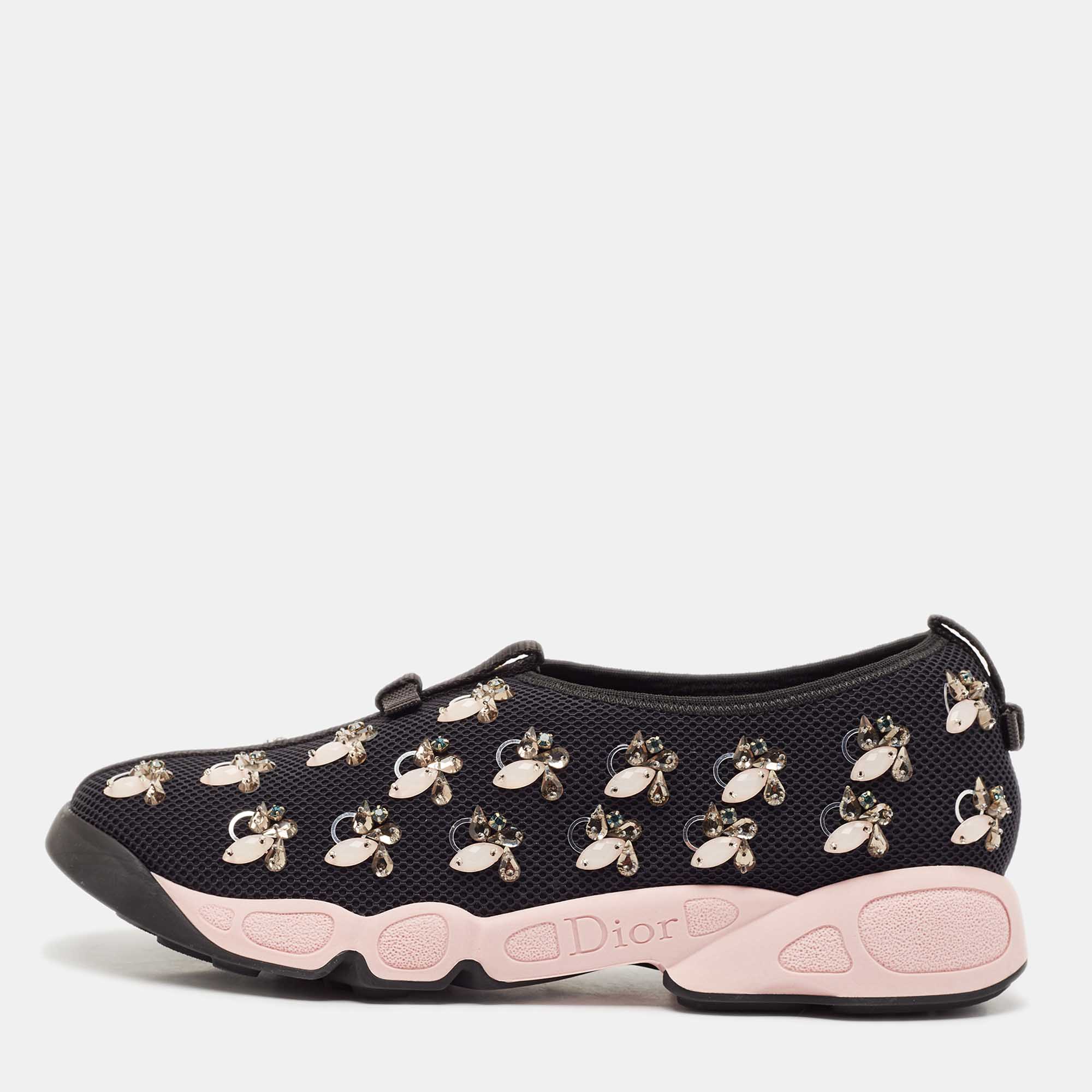 

Dior Black Embellished Mesh Fusion Sneakers Size