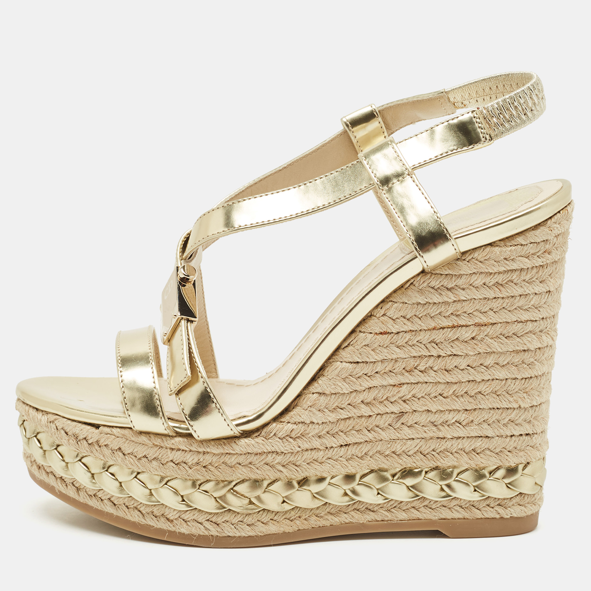 

Dior Gold Leather Espadrille Wedge Sandals Size