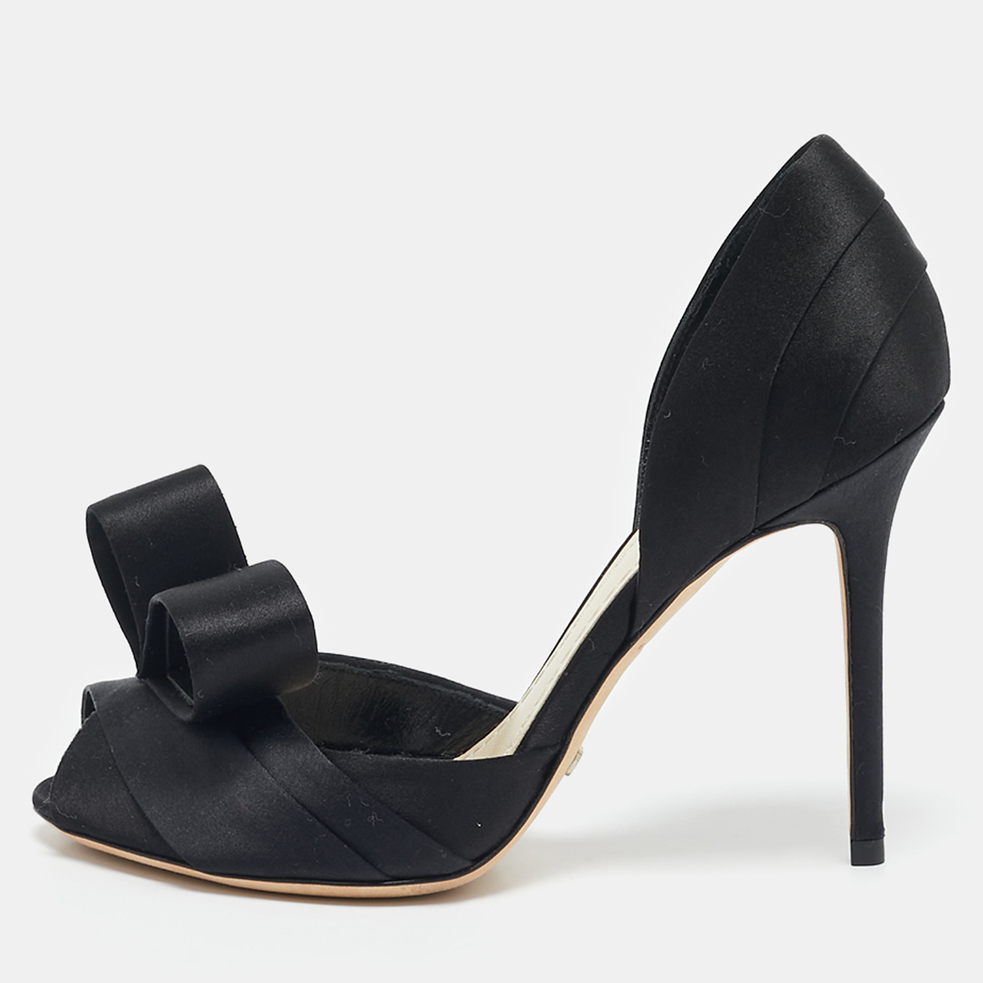 

Dior Black Satin Peep Toe Bow D'orsay Pumps Size