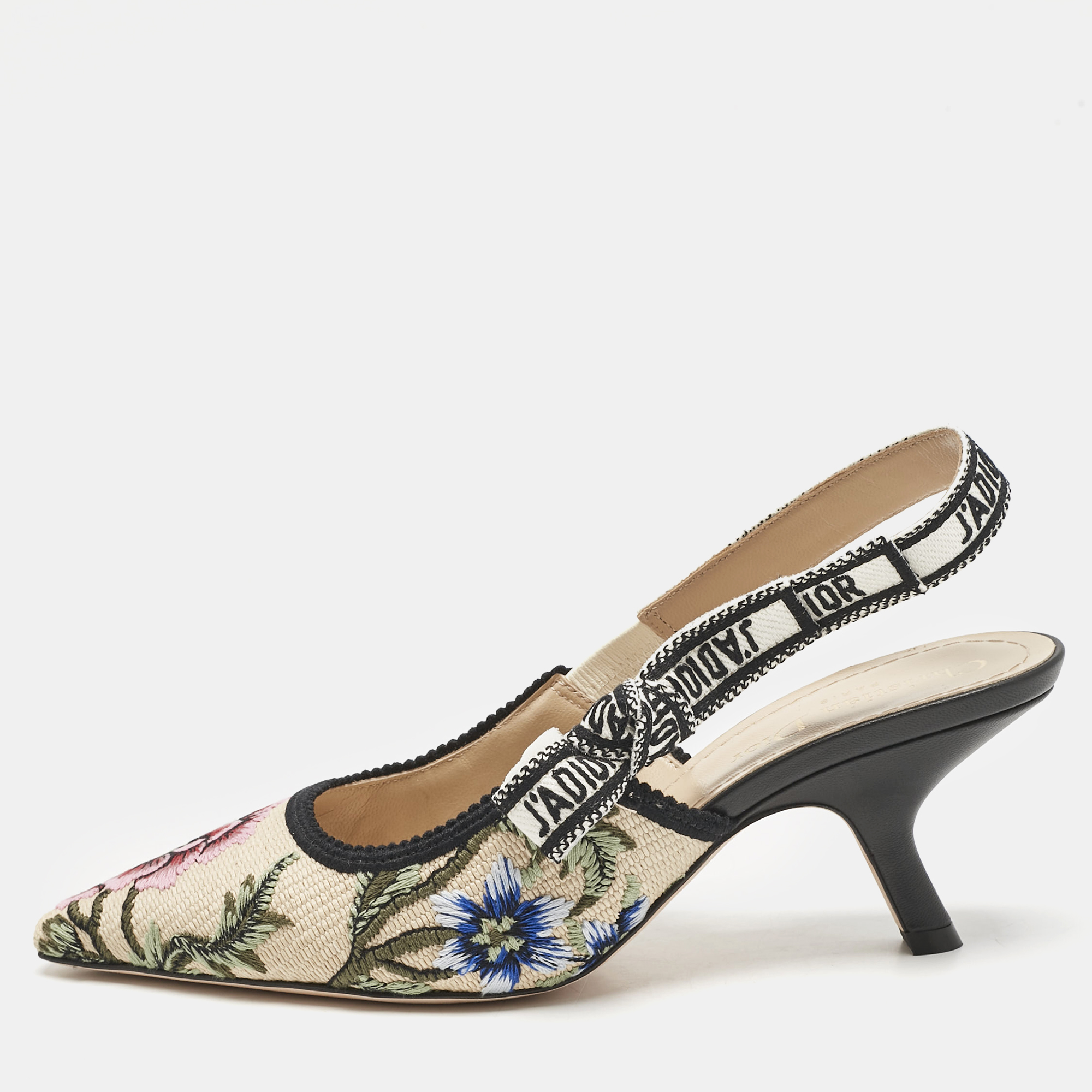 

Dior Brown/Pink Floral Jacquard J'Adior Slingback Pumps Size