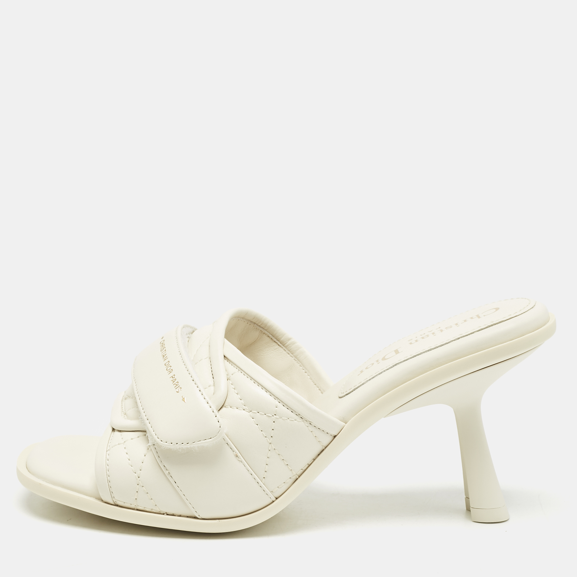 

Dior Off White Quilted Leather Diorevolution Slide Sandals Size