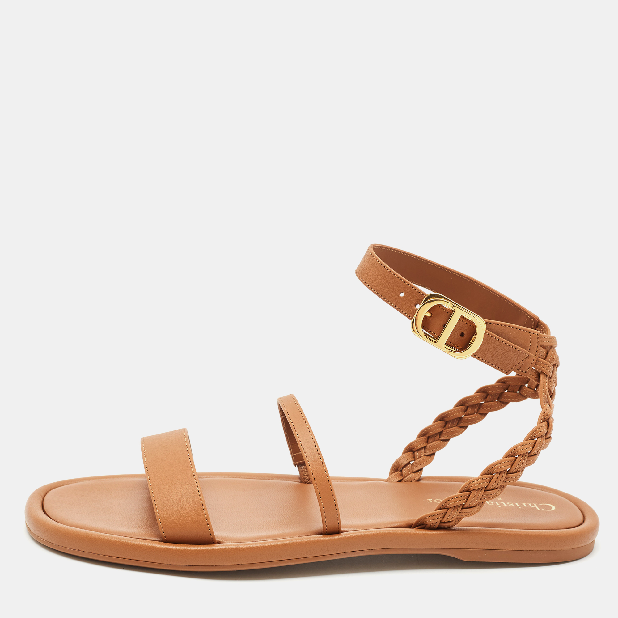 

Dior Brown Braided Leather Egee Sandals Size