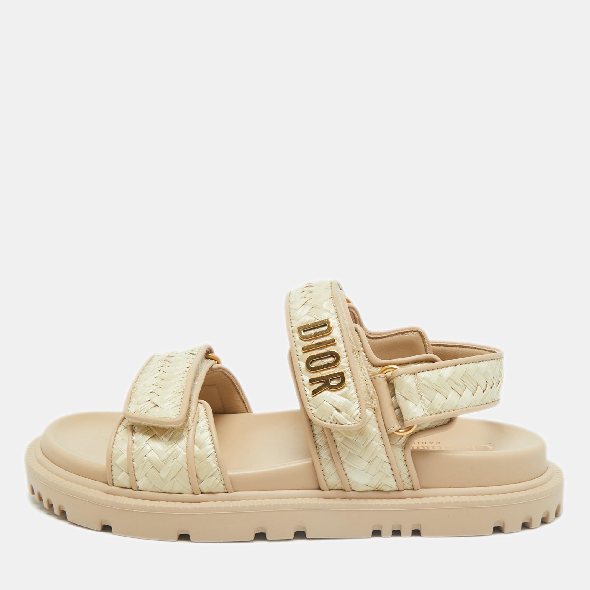 

Dior Beige Woven Raffia DiorAct Sandals Size