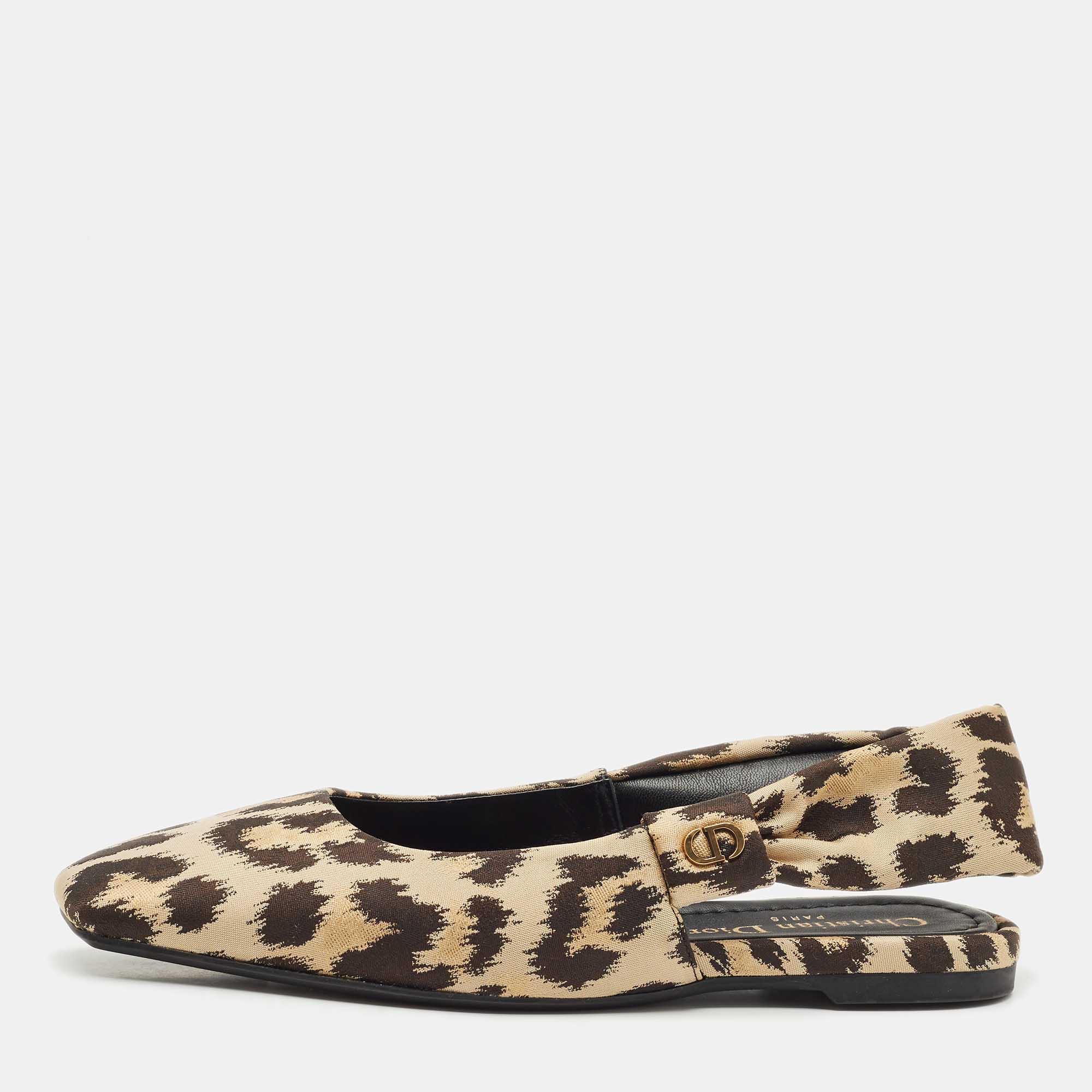 

Dior Beige/Black Leopard Print Fabric Mizza Flats Size