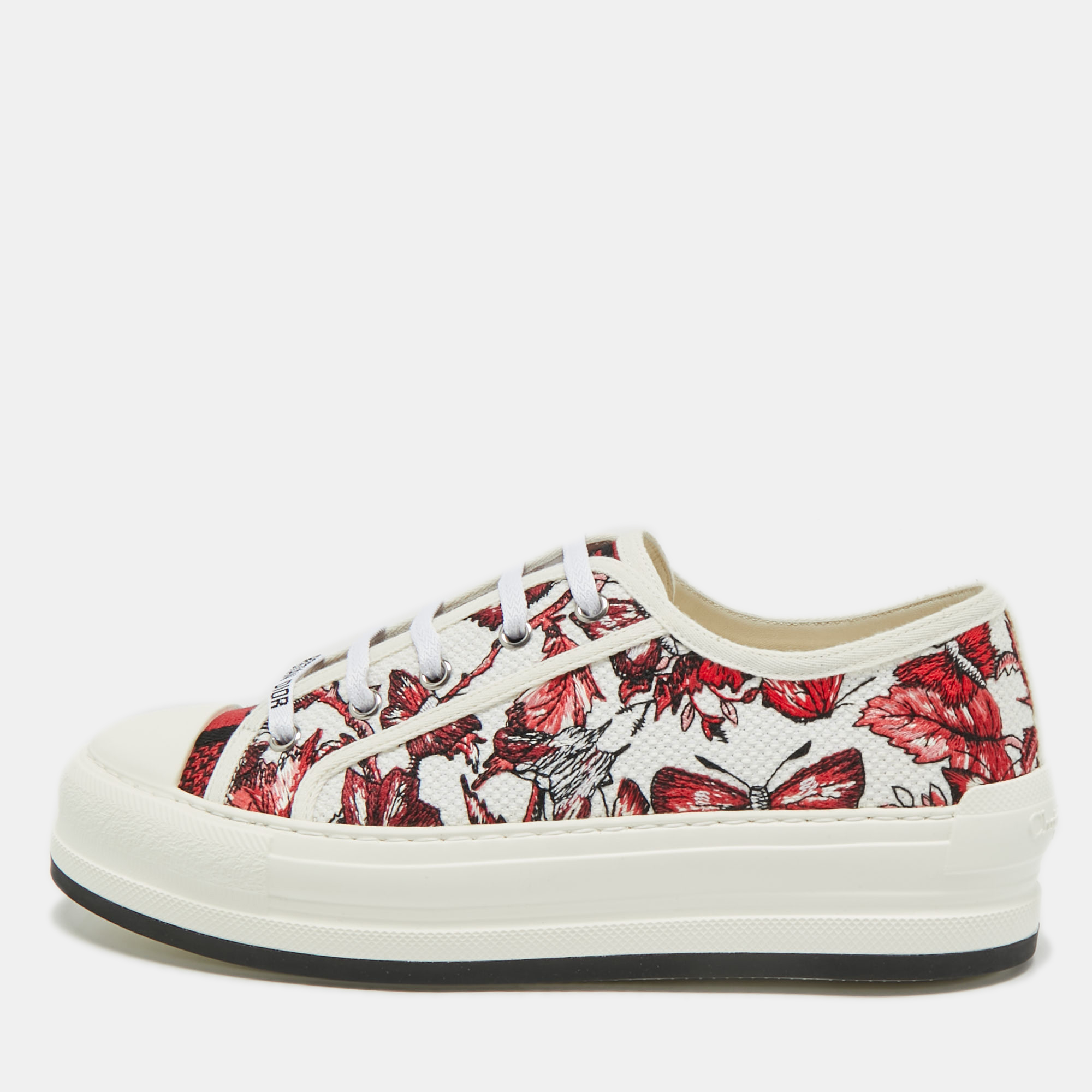 

Dior Red/White Floral Embroidered Canvas Walk'n'Dior Sneakers Size