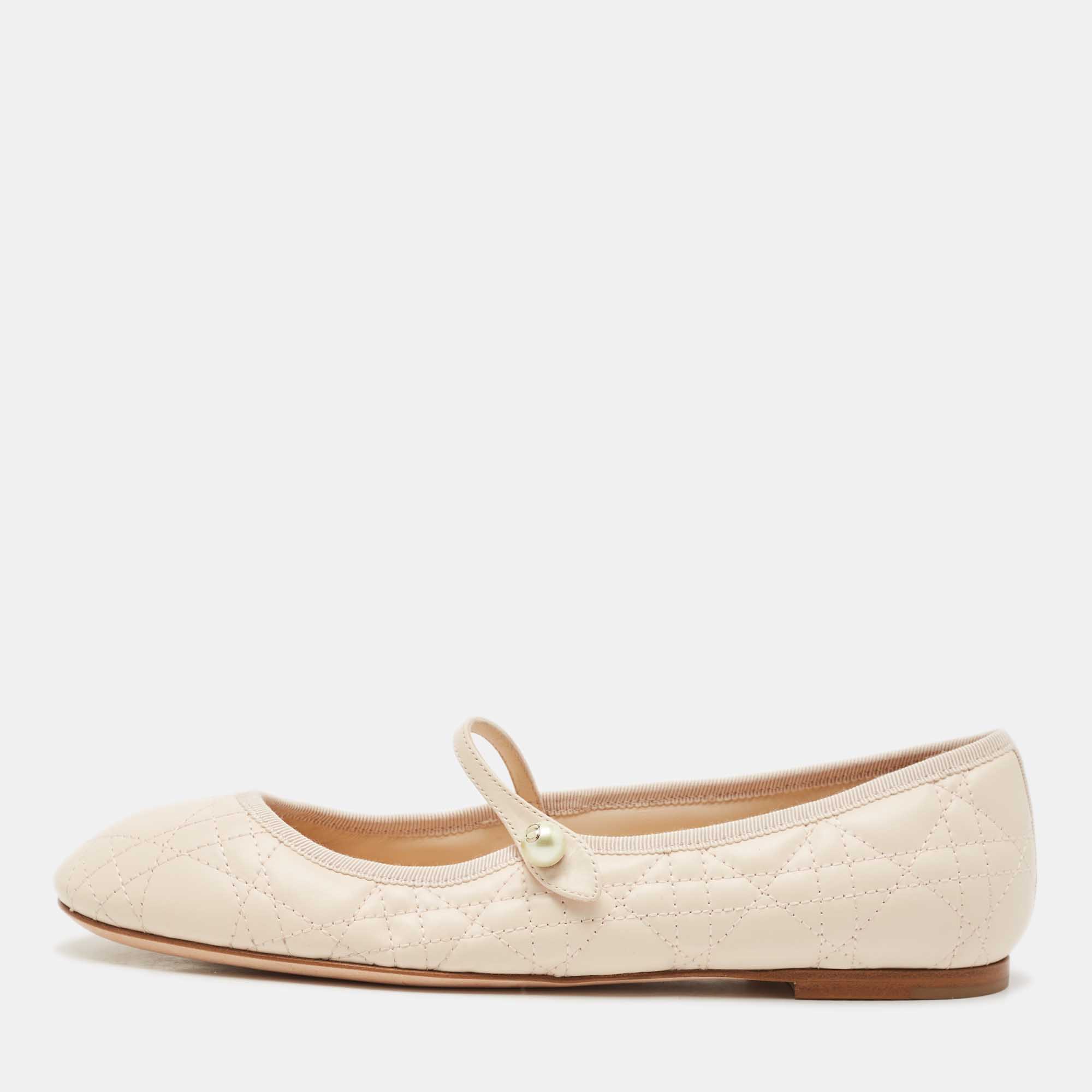 Pre-owned Dior Peach Cannage Leather Mary Jane Ballet Flats Size 39.5 In Orange
