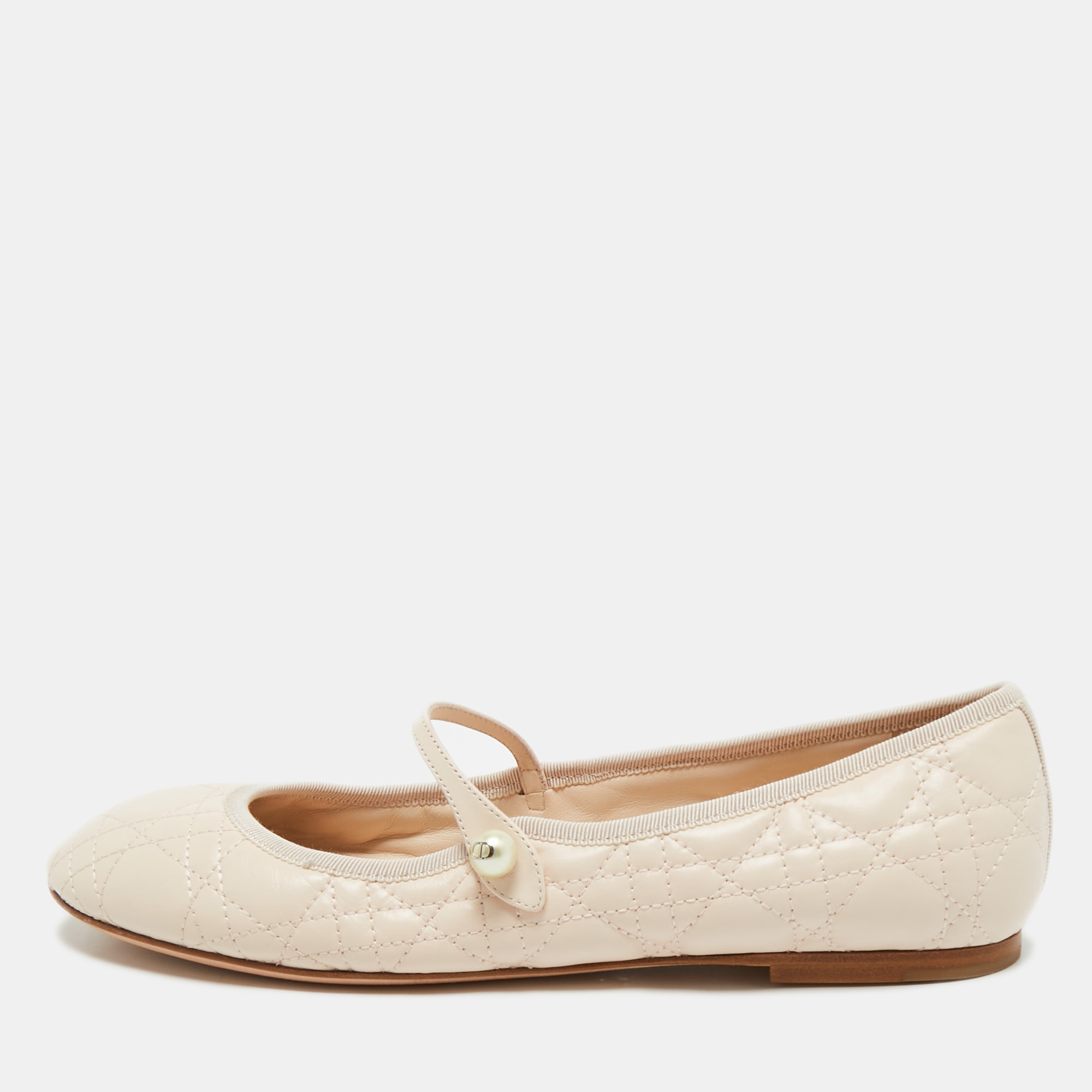 Pre-owned Dior Light Peach Cannage Leather Mary Jane Ballet Flats Size 40 In Orange