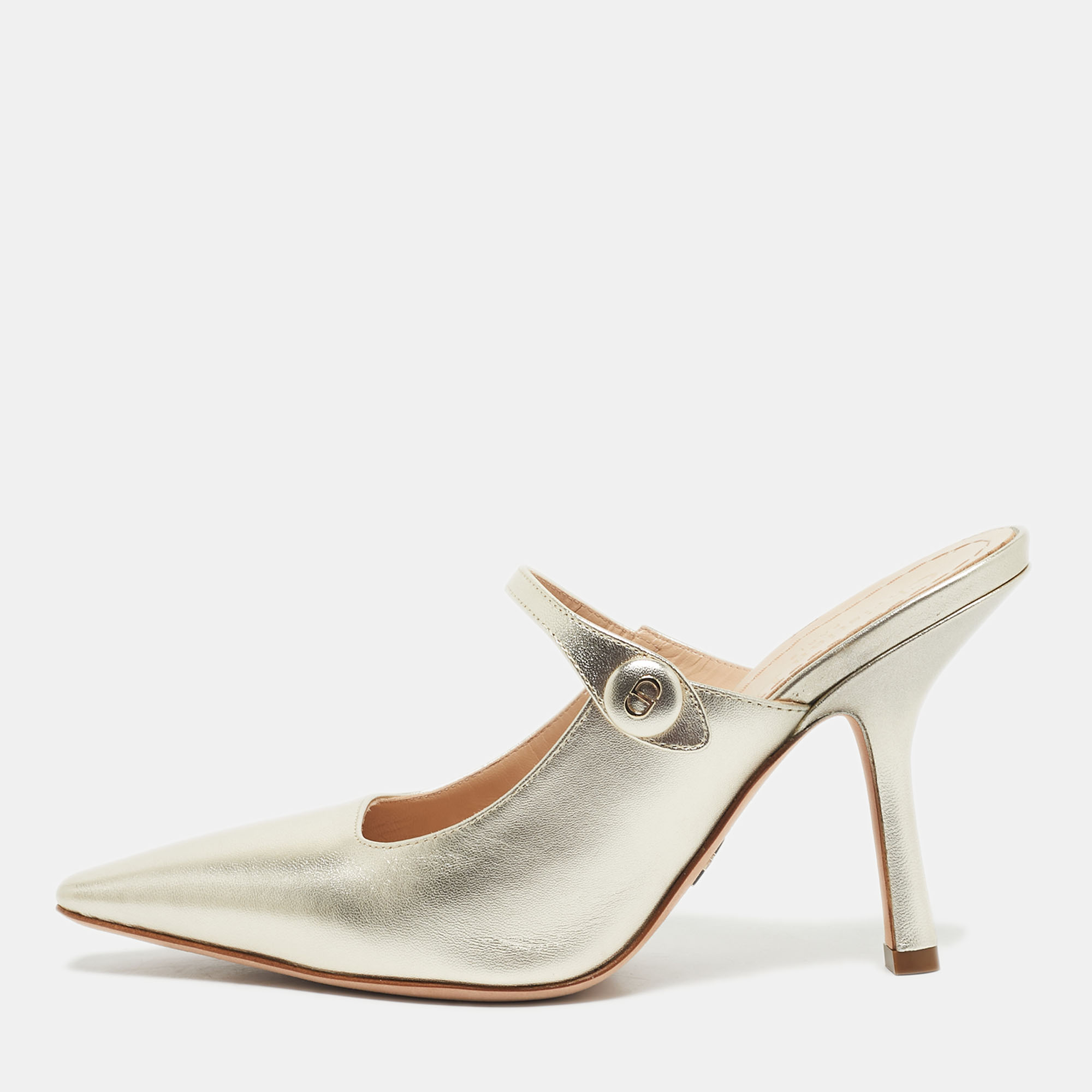 

Dior Gold Leather Capture Heel Mules Size