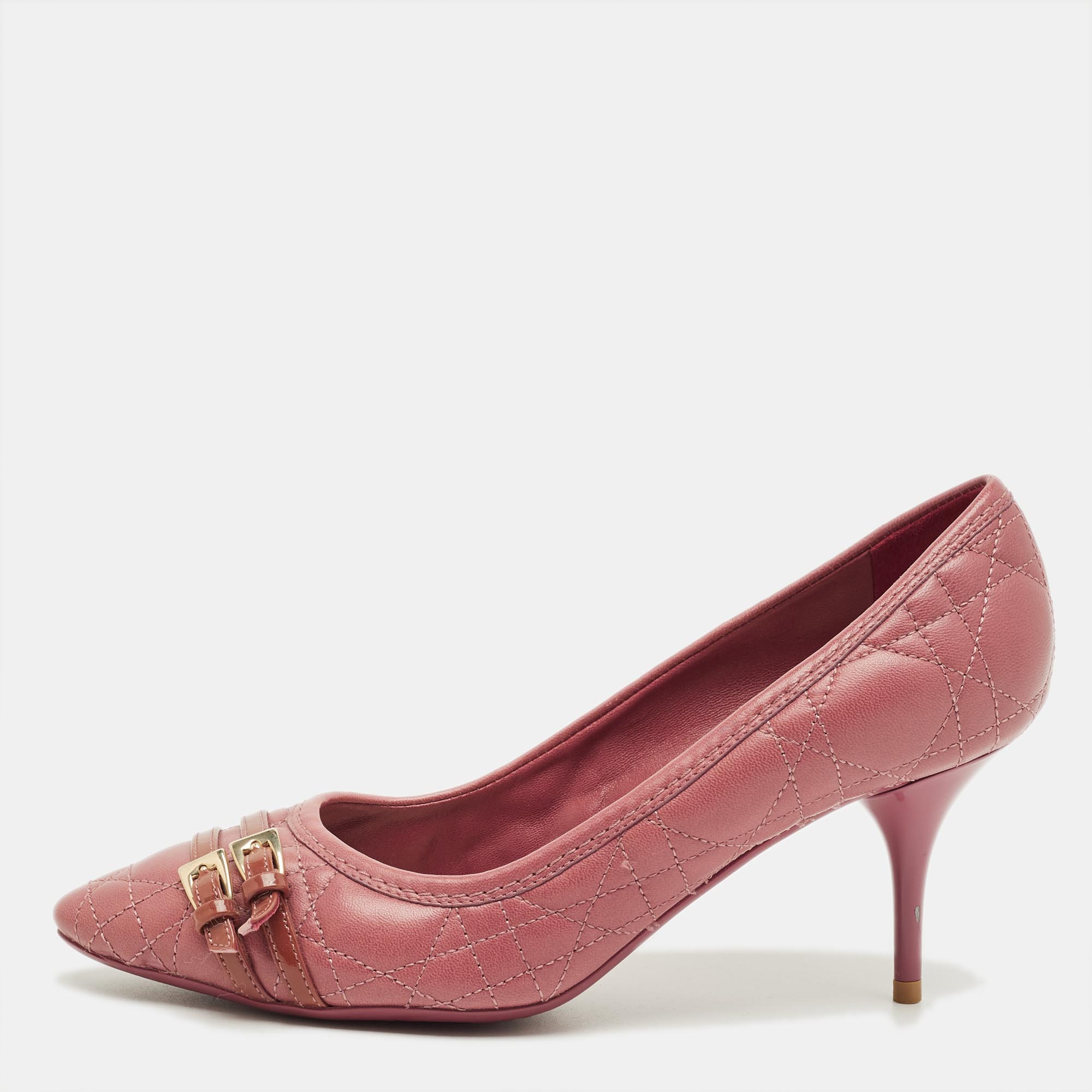 Pre-owned Dior Pink Cannage Leather And Patent Leather Pumps Size 36