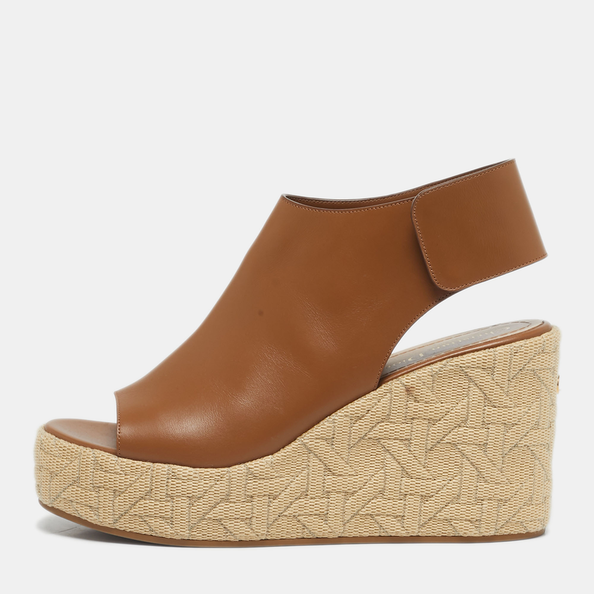 Pre-owned Dior Brown Leather Attitude Wedge Sandals Size 39