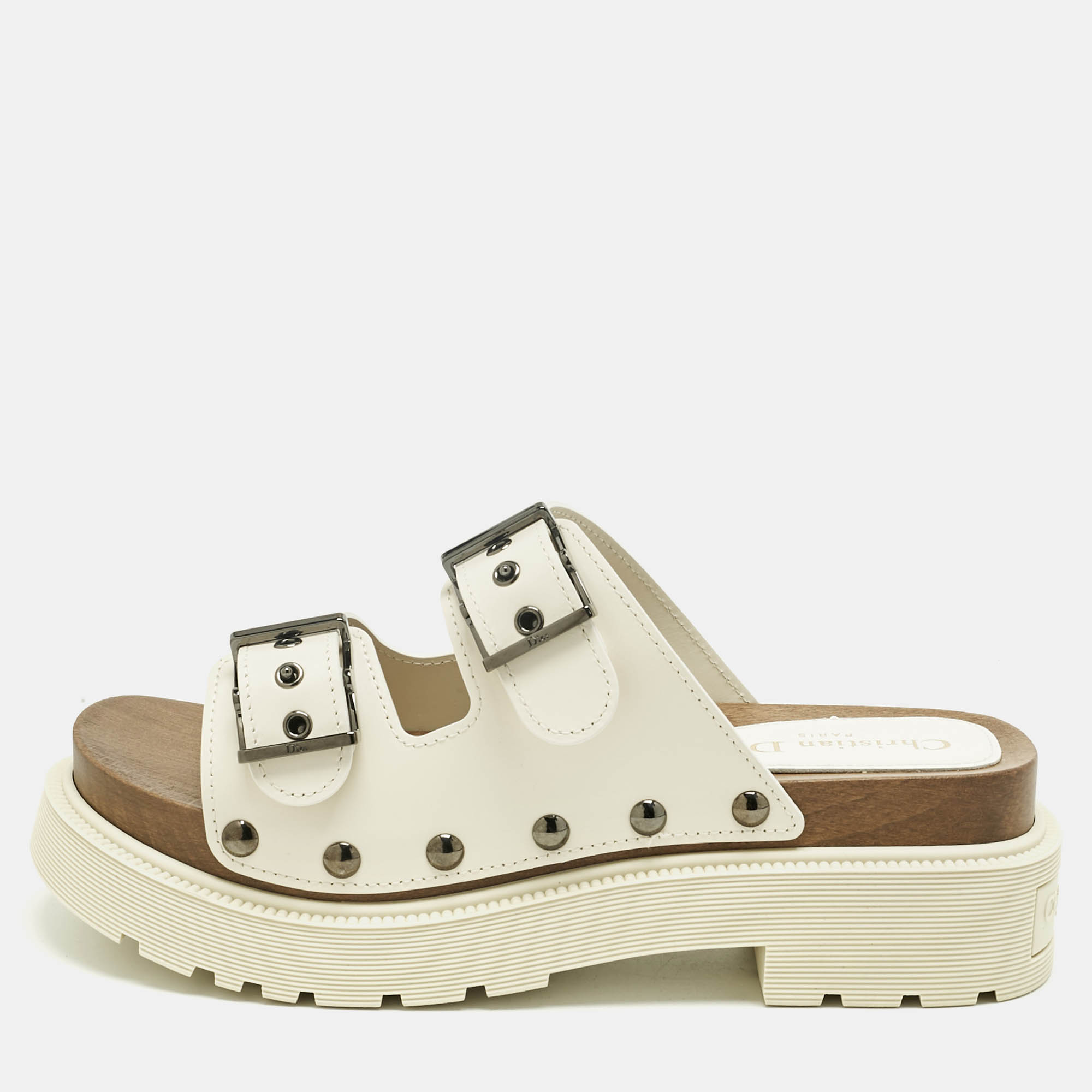 

Dior White Leather Diorquake Clogs Size