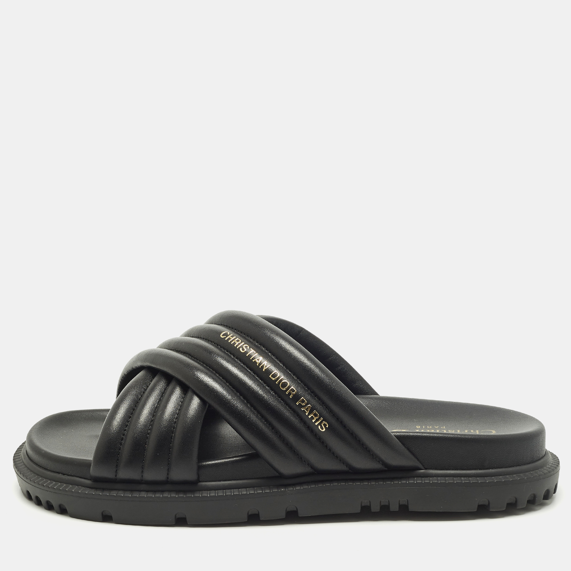 Click to view more detailed imagery on our partner's website Pre-owned Dior Size 38.5 Black D-cross Leather Flat Slides