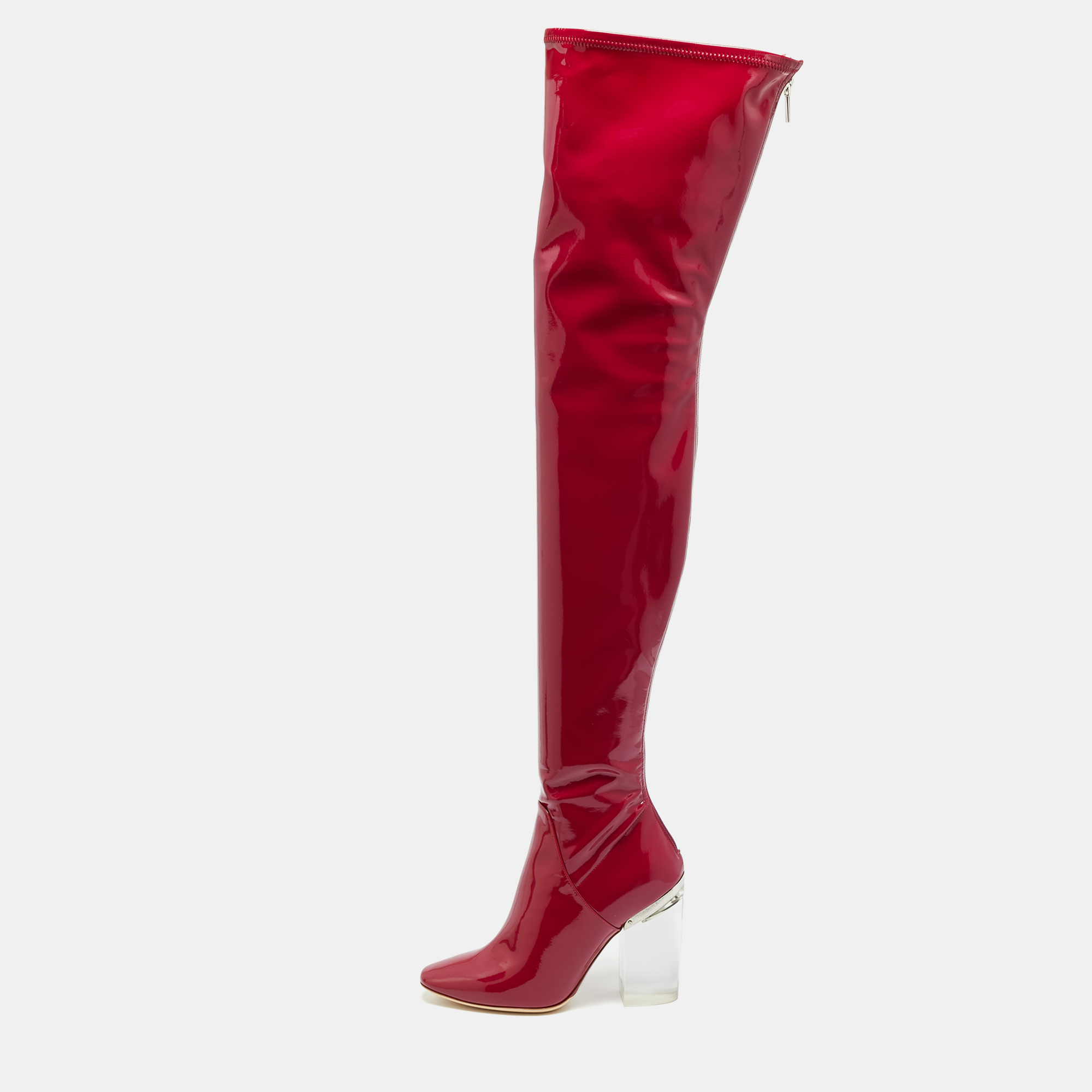 Pre-owned Dior Size 37 Purple Patent Leather Thigh High Boots