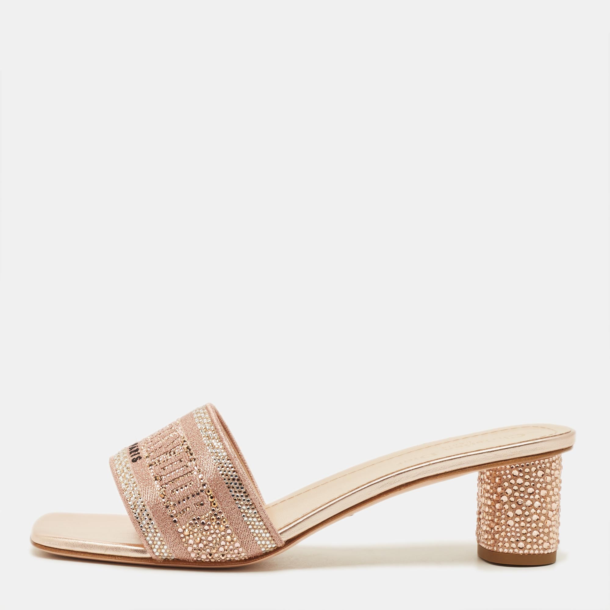 

Dior Dway Crystal Embellished Size  Pink Lurex Fabric Slide Sandals