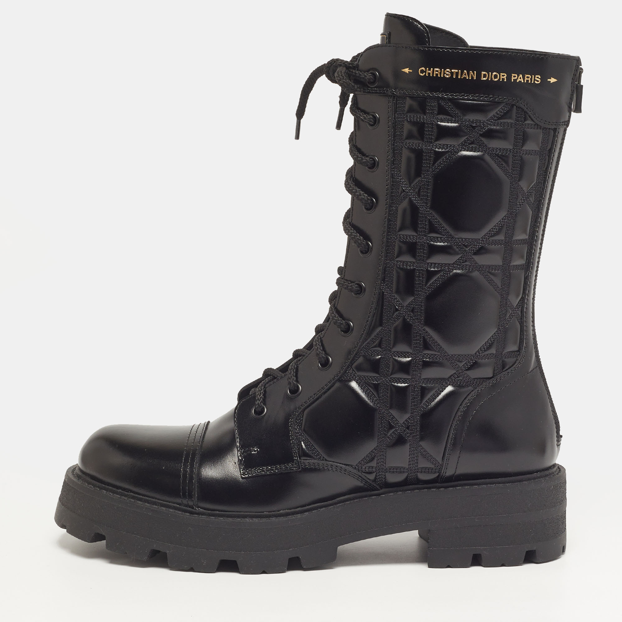 Pre-owned Dior D-unit Size 41 Black Leather Combat Boots