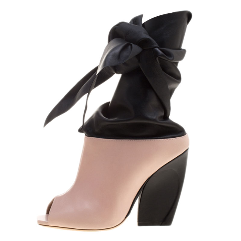 

Dior Blush Pink and Black Leather Brooklyn Ankle Wrap Peep Toe Ankle Boots Size