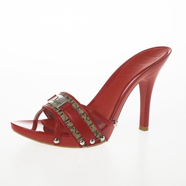Christian Dior Red Monogram Slides Size 38.5