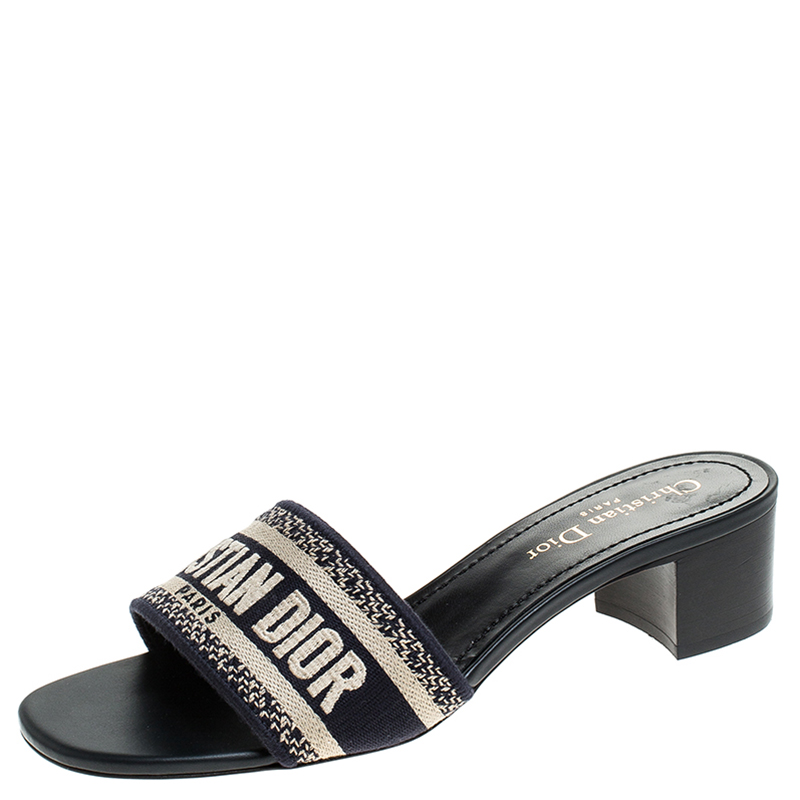 Pre Owned Dior Blue/Beige Cotton Blend Dway Mules Size 39