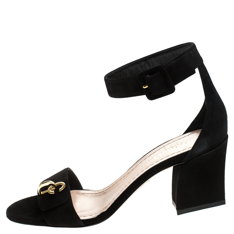 

Dior Black Suede C'est Block Heel Ankle Strap Sandals Size