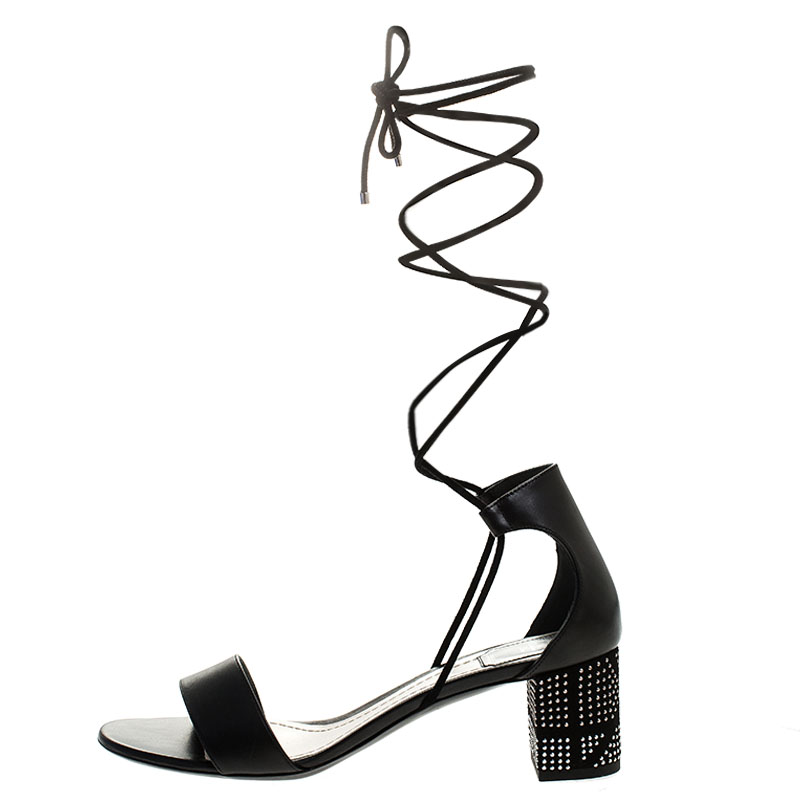 

Dior Black Leather Rainbow Stellar Block Heel Lace Up Sandals Size