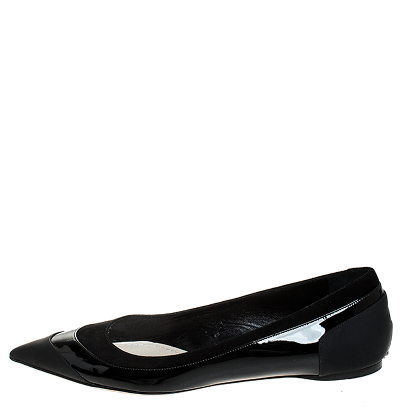 black patent pointed flats