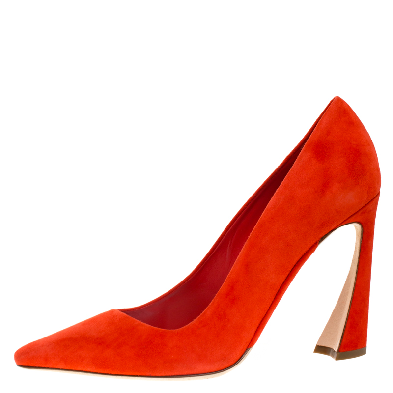 

Dior Orange Suede Square Toe Pumps Size