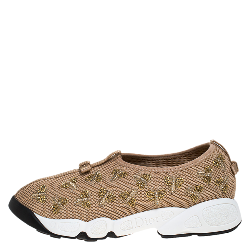 

Dior Beige Mesh Fusion Bee Embellished Low Top Sneakers Size