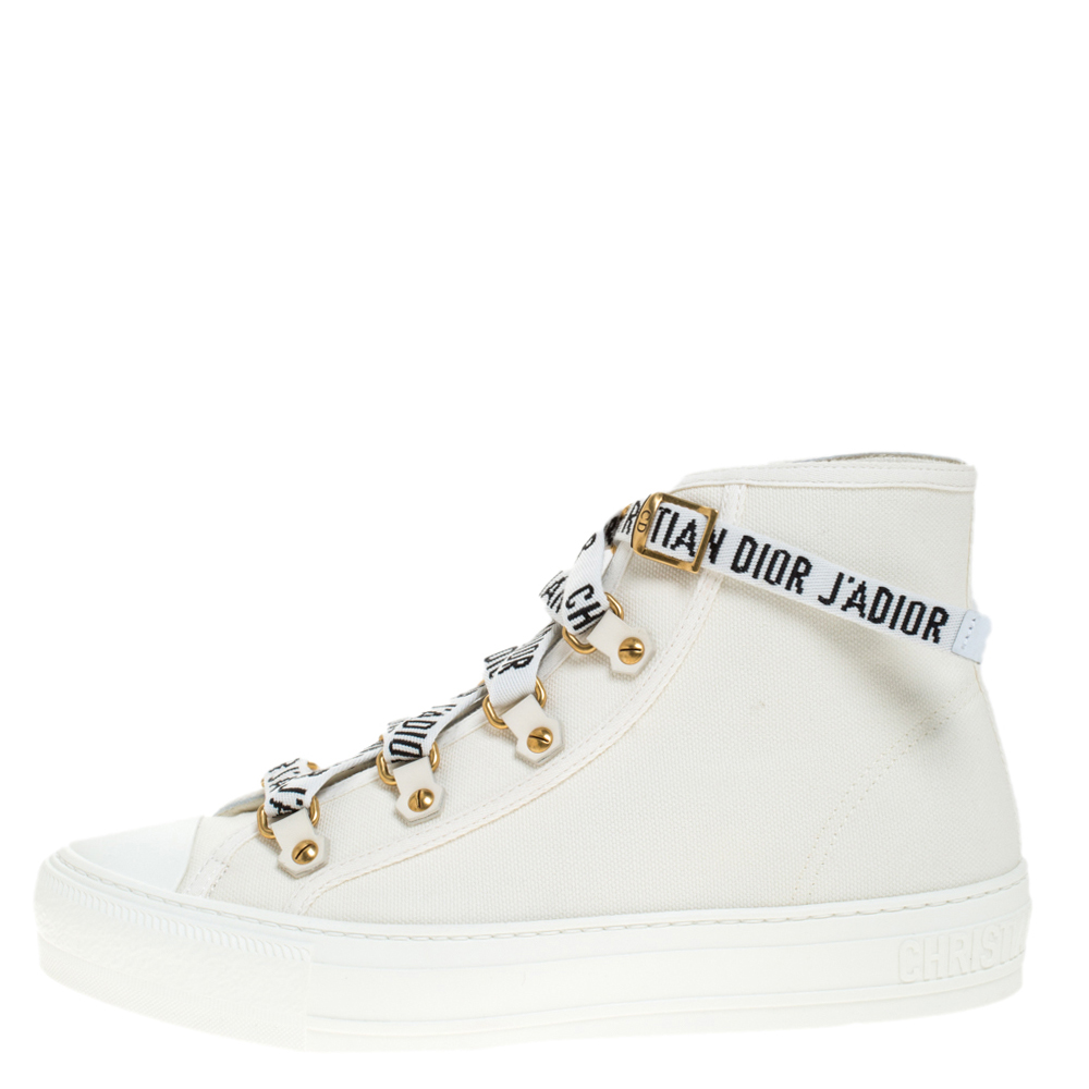 

Dior White Canvas Walk'n'Dior Lace Up High-Top Sneakers Size