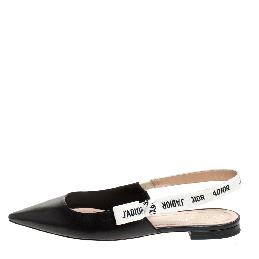 

Dior Black Leather J'adior Ribbon Pointed Toe Slingback Flats Size