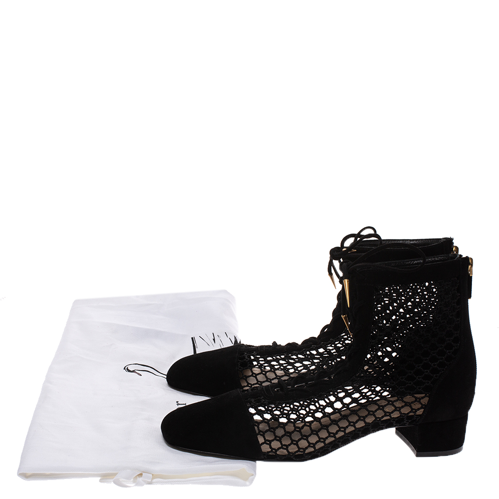 Dior Black Suede and Fishnet Naughtily-D Ankle Boots Size 39 Dior