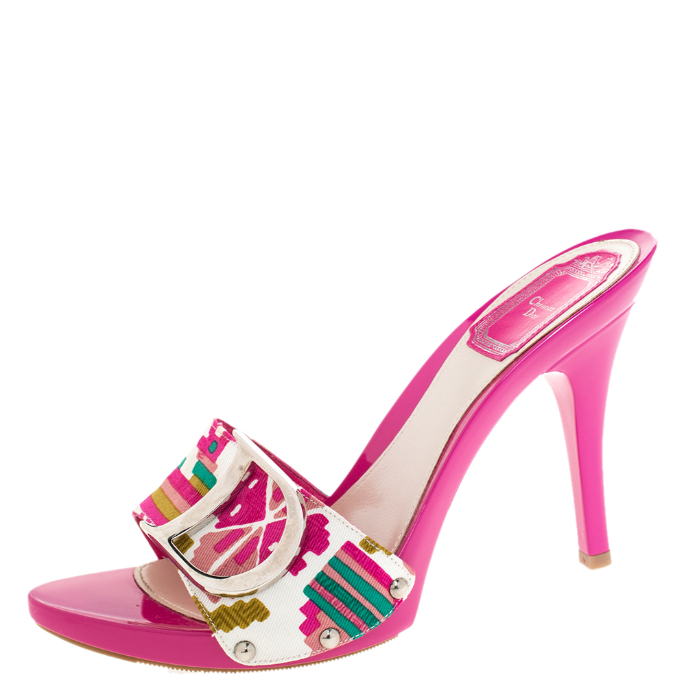 Dior Multicolor Printed Cotton Logo Embellished Slide Clogs Size 38.5