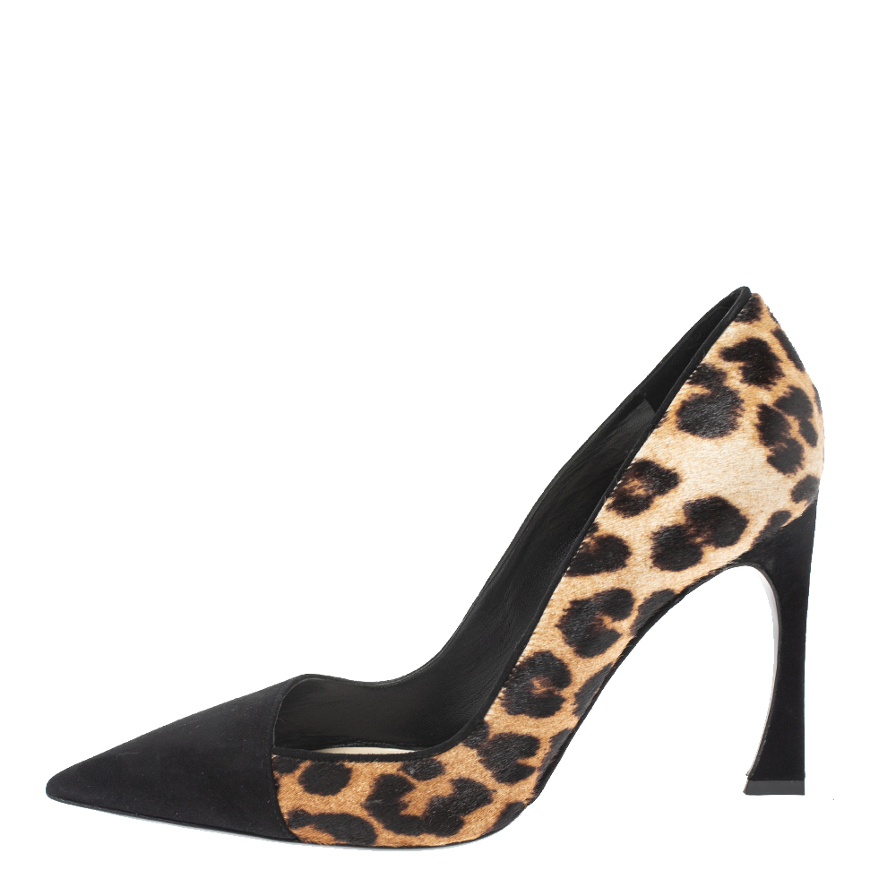 

Dior Black/Brown Leopard Print Calfhair and Suede Songe Pointed Toe Pumps Size